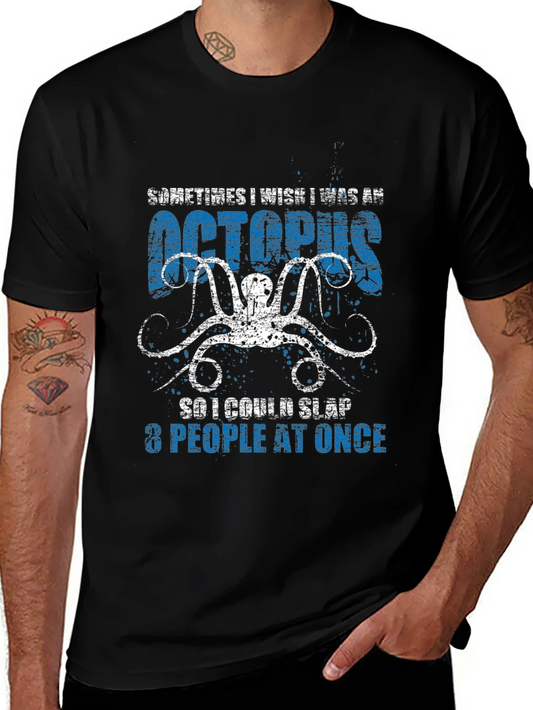 Camiseta Negra con Dise?o de Pulpo para Hombre