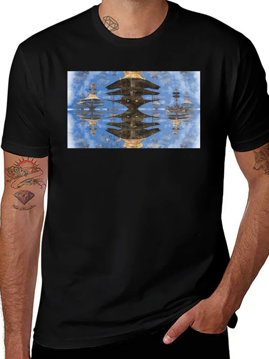 Rebbecca Reflective Pagoda Graphic Tee - Black Cotton Blend