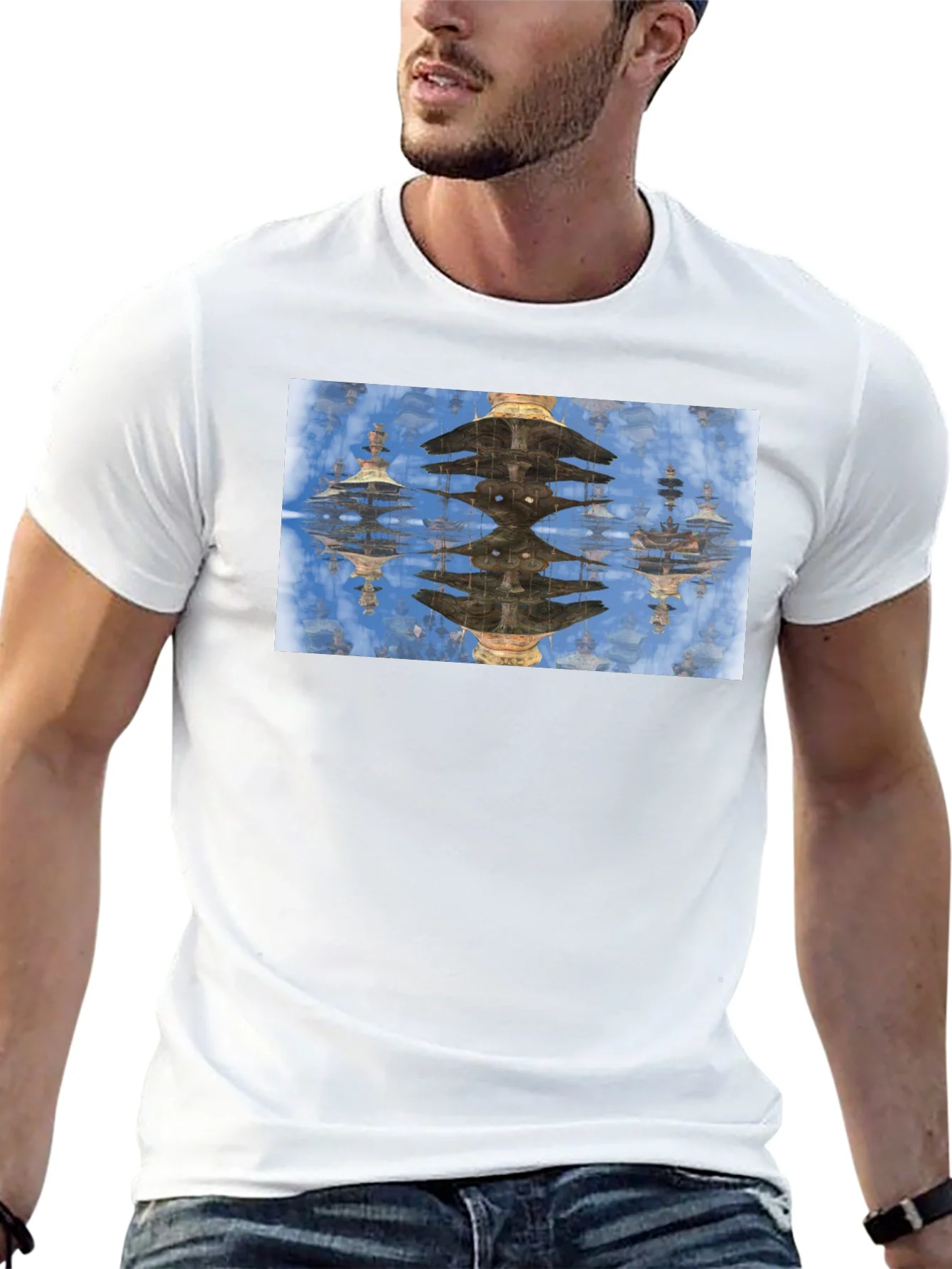 Rebbecca Reflective Pagoda Graphic Tee - Black Cotton Blend