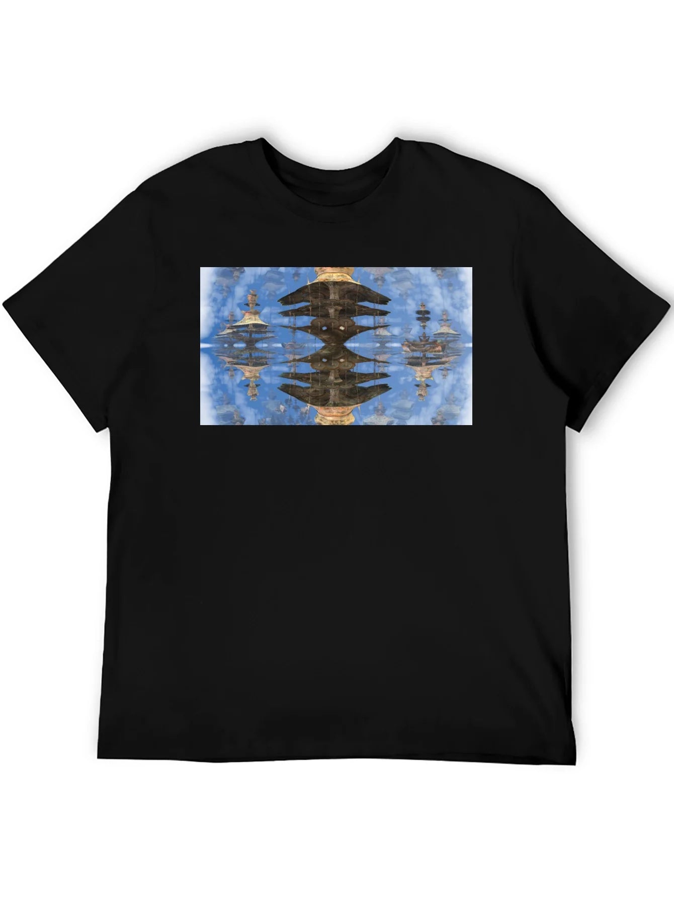 Rebbecca Reflective Pagoda Graphic Tee - Black Cotton Blend