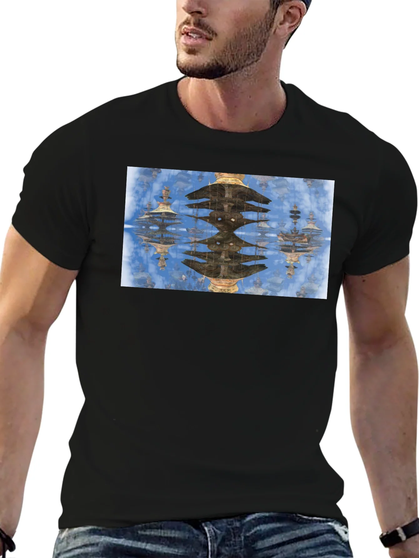 Rebbecca Reflective Pagoda Graphic Tee - Black Cotton Blend