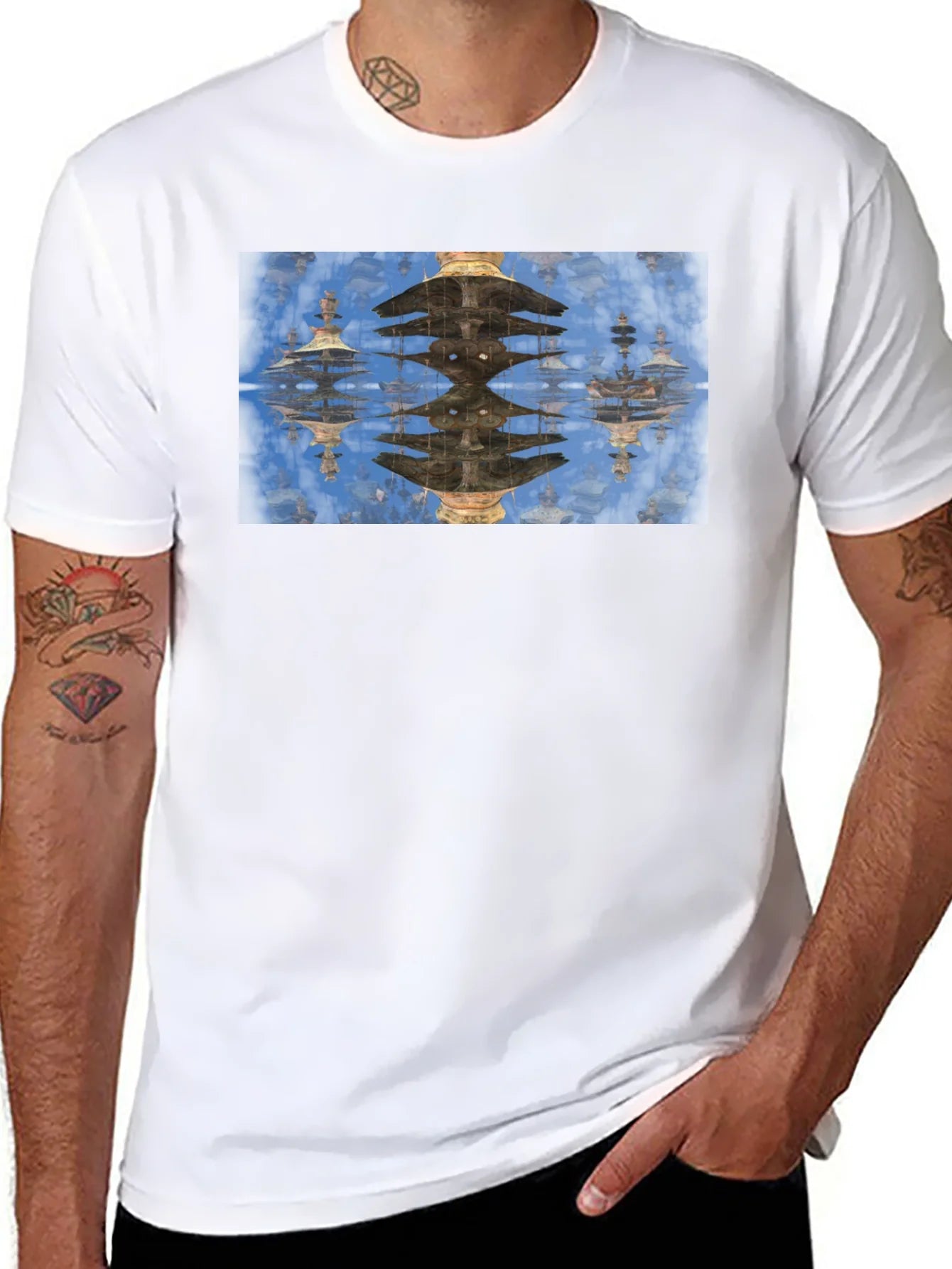 Rebbecca Reflective Pagoda Graphic Tee - Black Cotton Blend