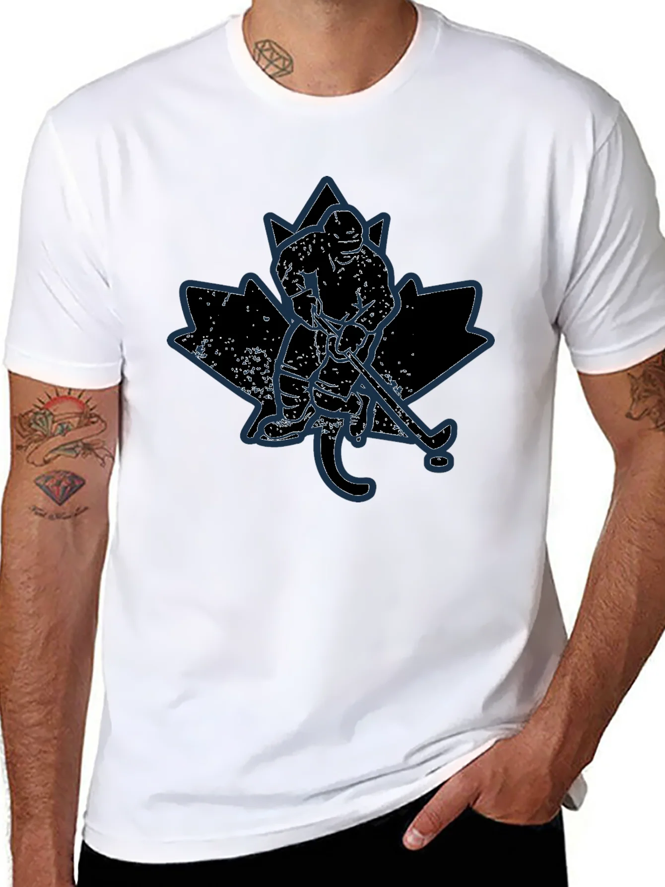 Camiseta Negra Hockey - Dise?o Hoja de Arce