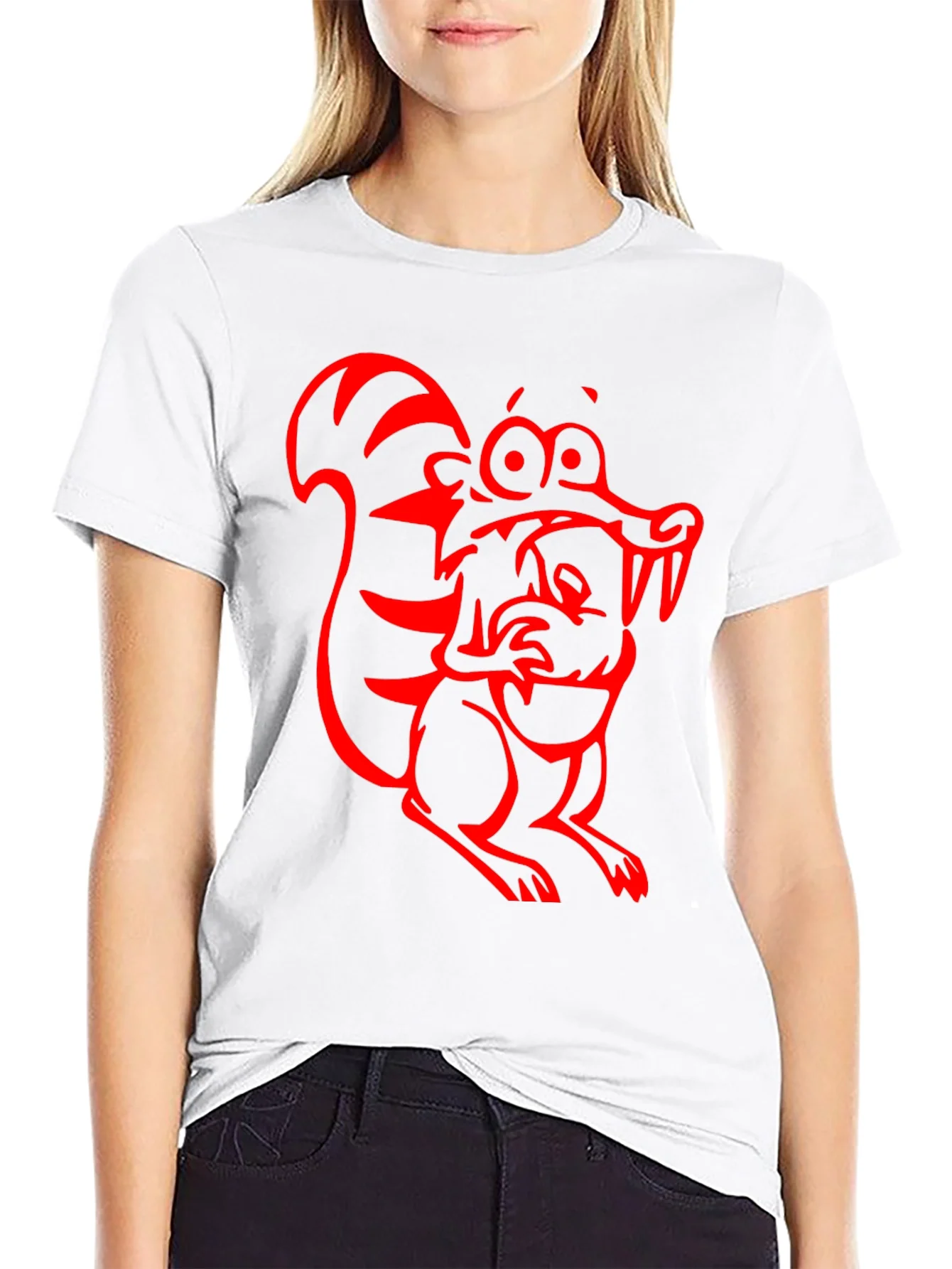 Rebbecca Cartoon Squirrel Graphic Tee - Black