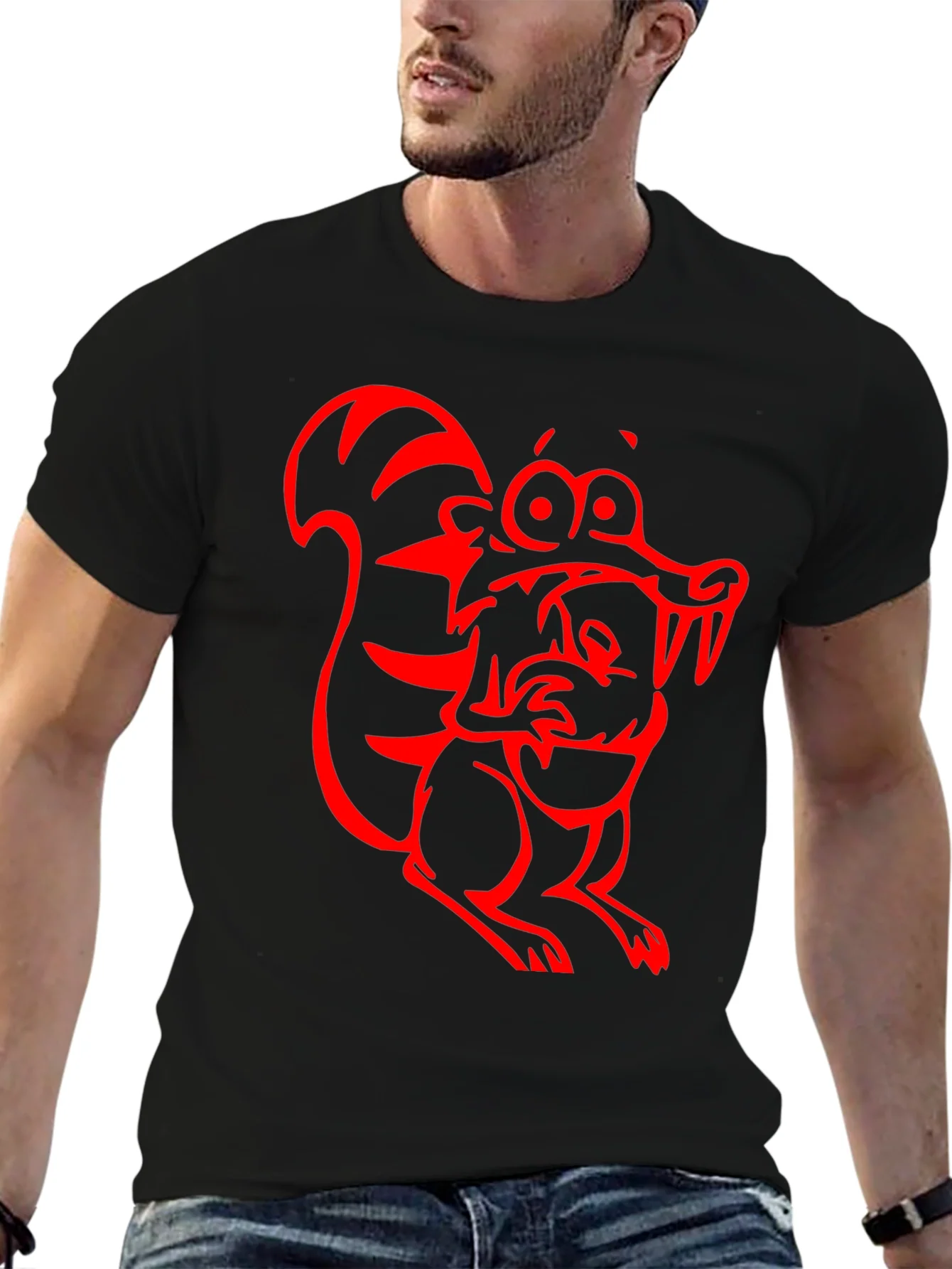 Rebbecca Cartoon Squirrel Graphic Tee - Black
