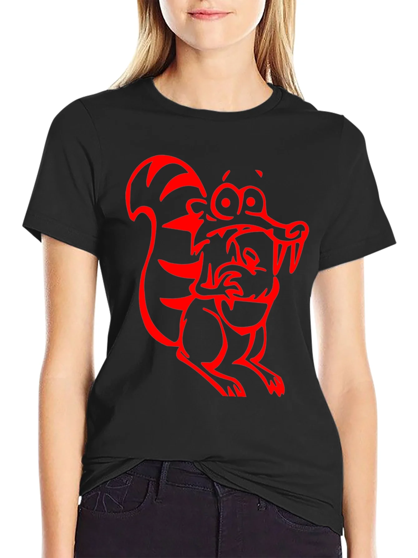 Rebbecca Cartoon Squirrel Graphic Tee - Black