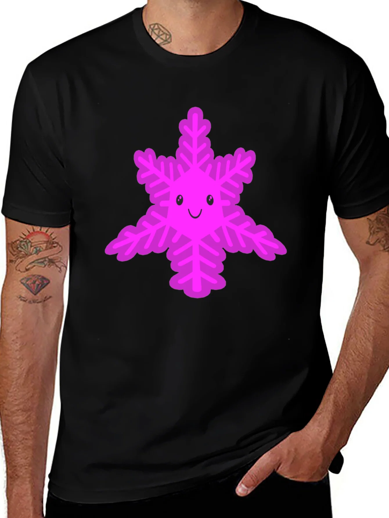 Rebbecca Cute Snowflake Graphic Tee - Black