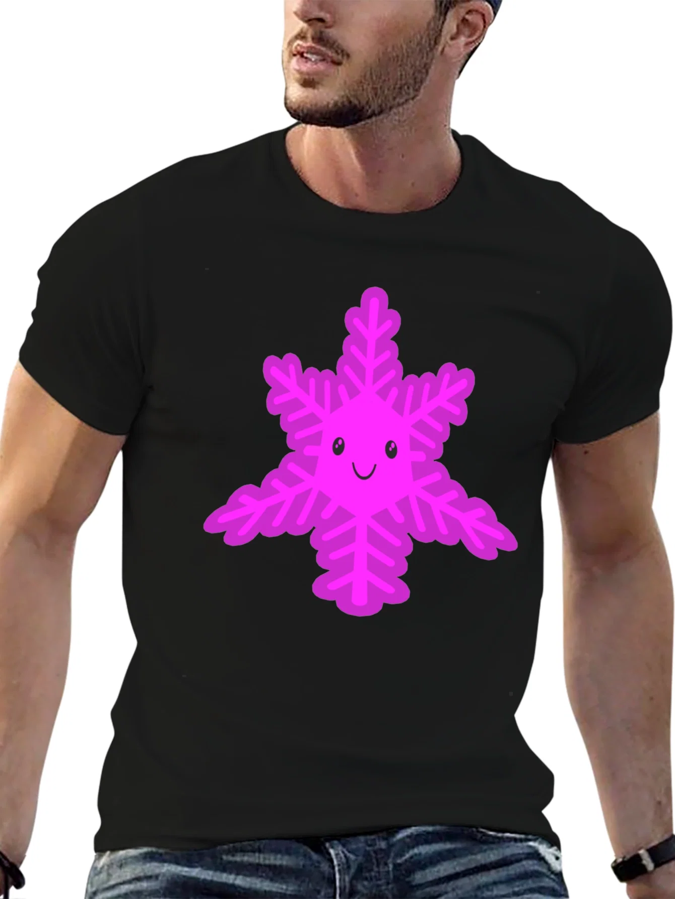 Rebbecca Cute Snowflake Graphic Tee - Black