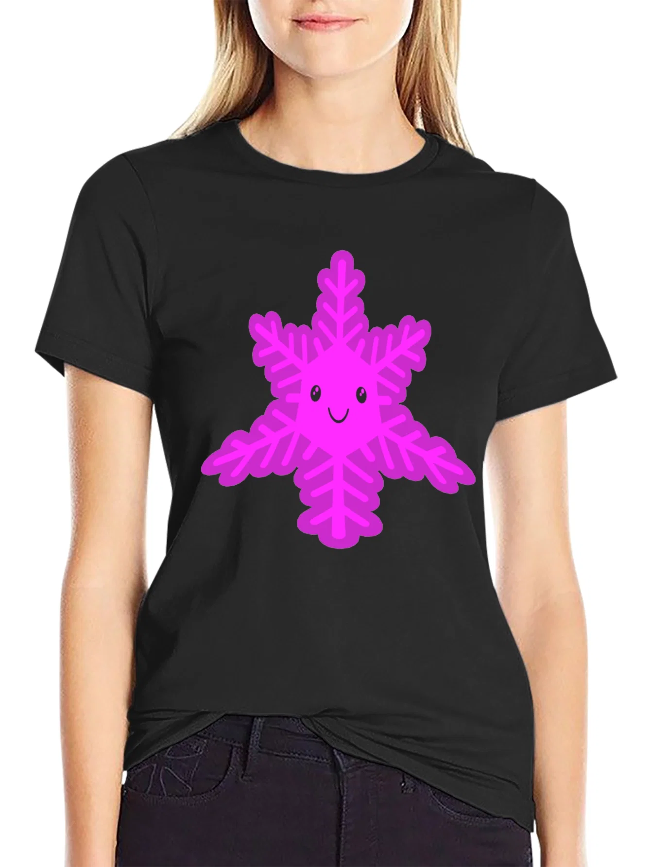 Rebbecca Cute Snowflake Graphic Tee - Black