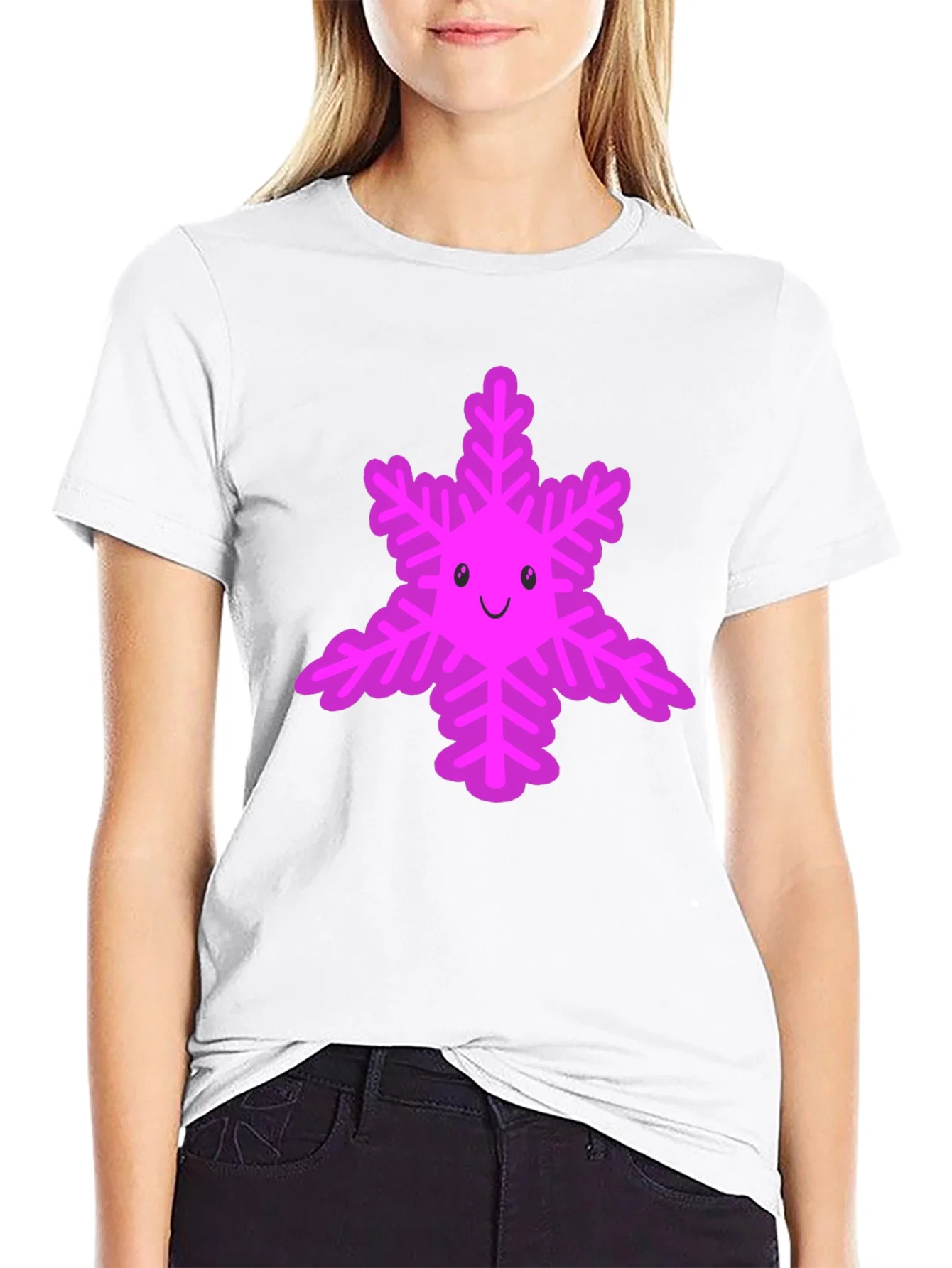 Rebbecca Cute Snowflake Graphic Tee - Black