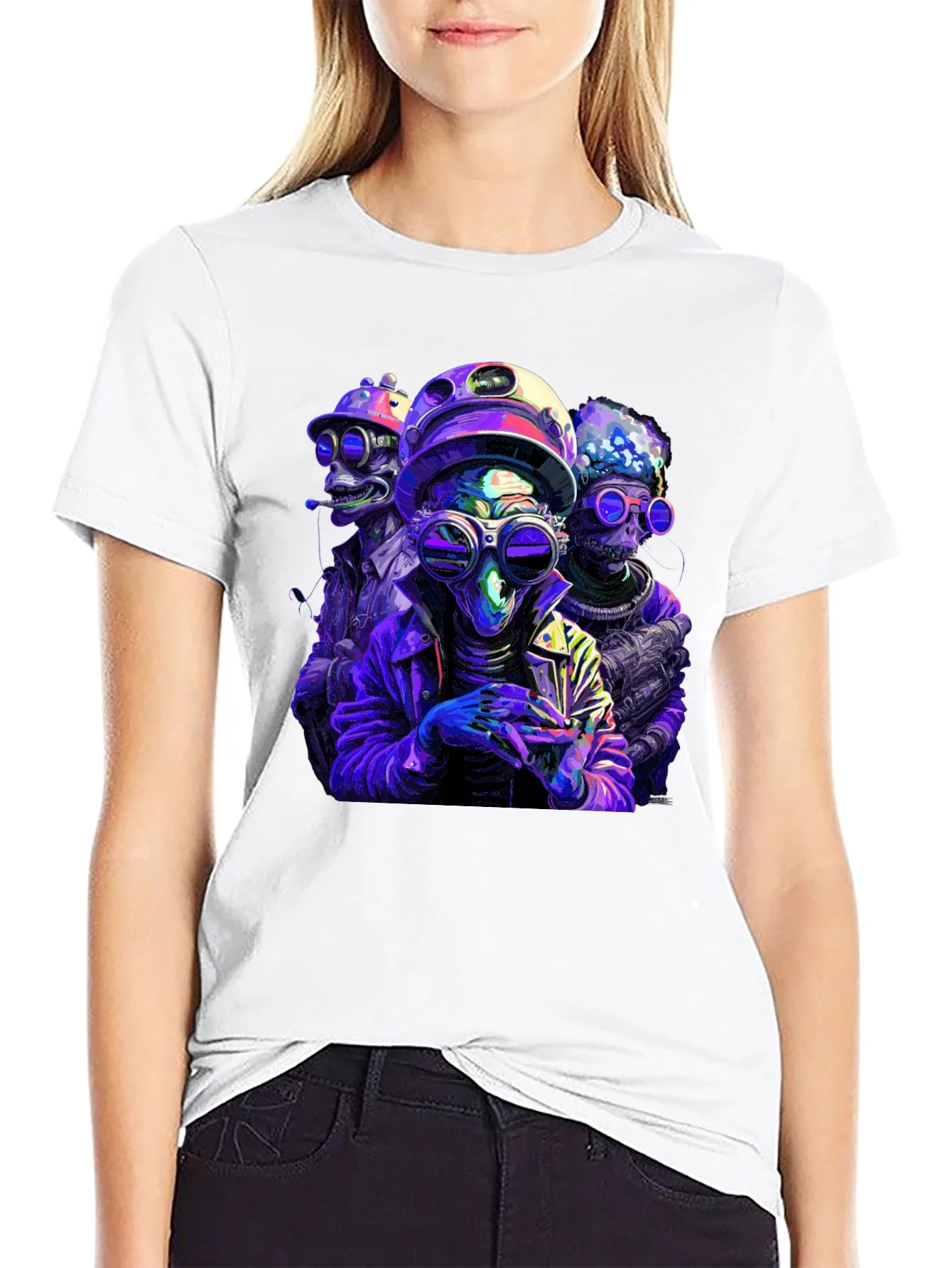 Rebbecca Retro Alien Crew Graphic Black T-Shirt