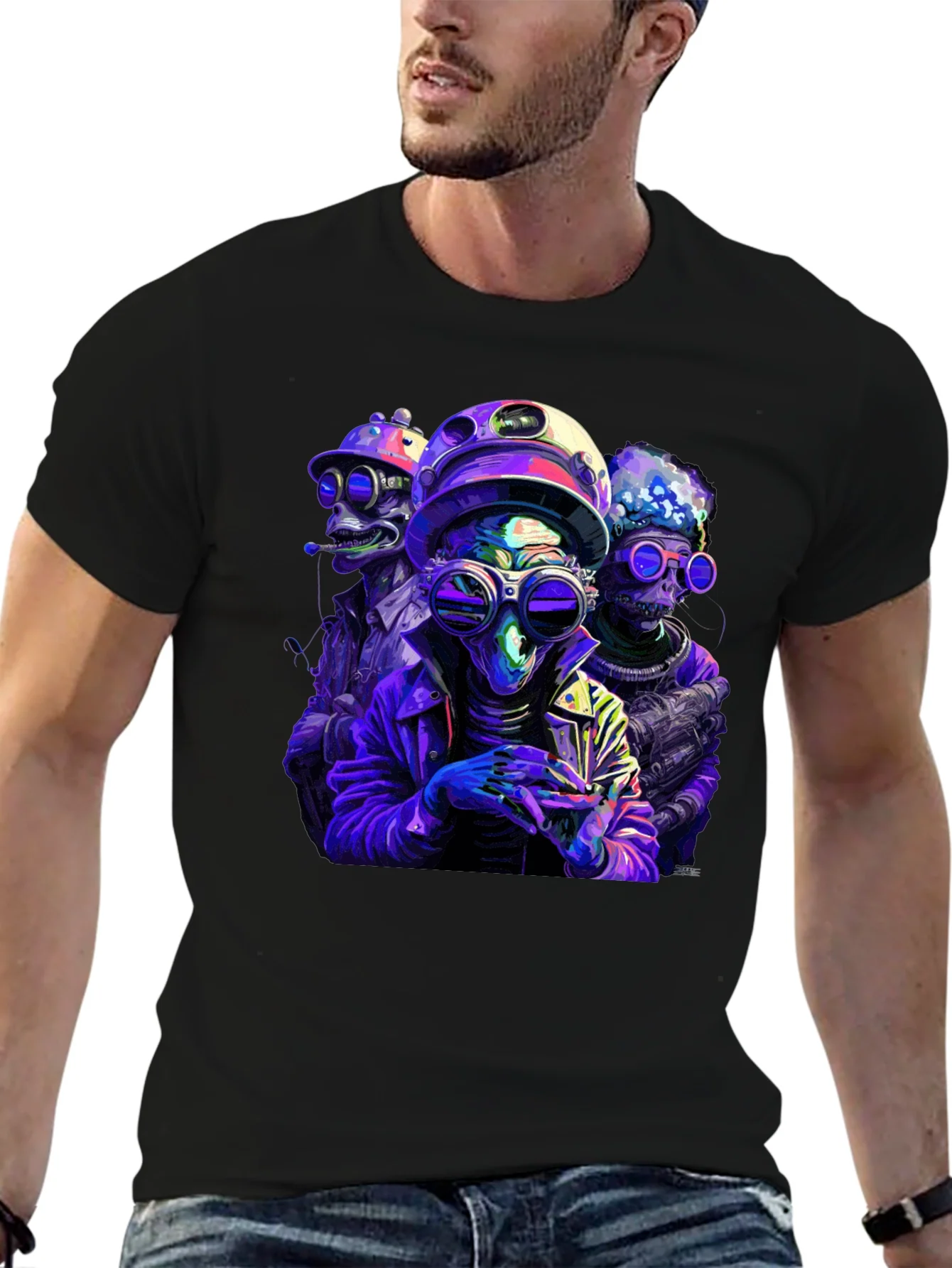 Rebbecca Retro Alien Crew Graphic Black T-Shirt