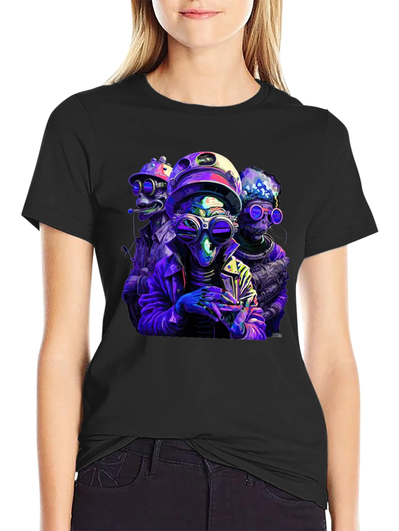 Rebbecca Retro Alien Crew Graphic Black T-Shirt