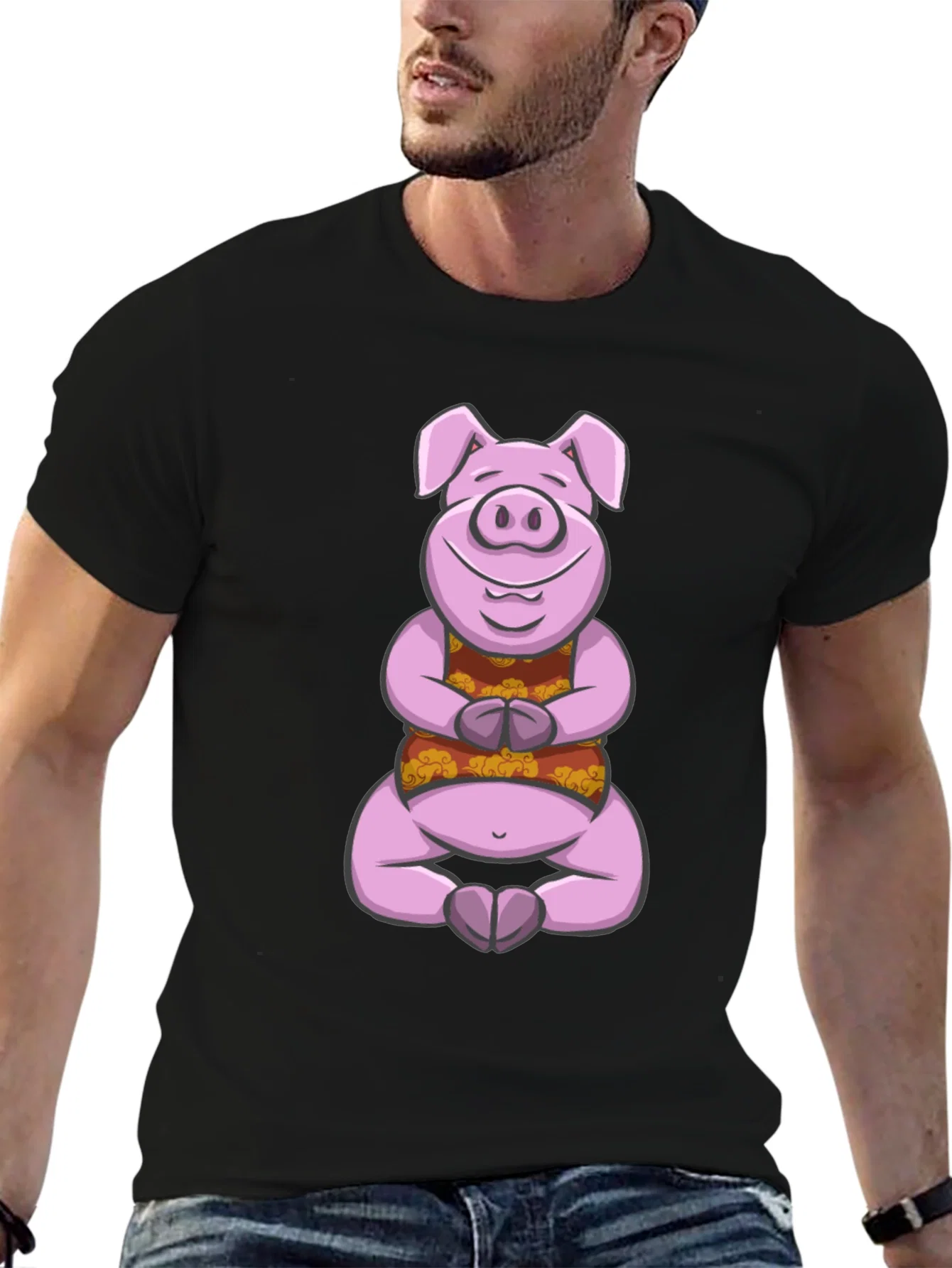 Rebbecca Meditating Pig T-Shirt - Zen Animal Design
