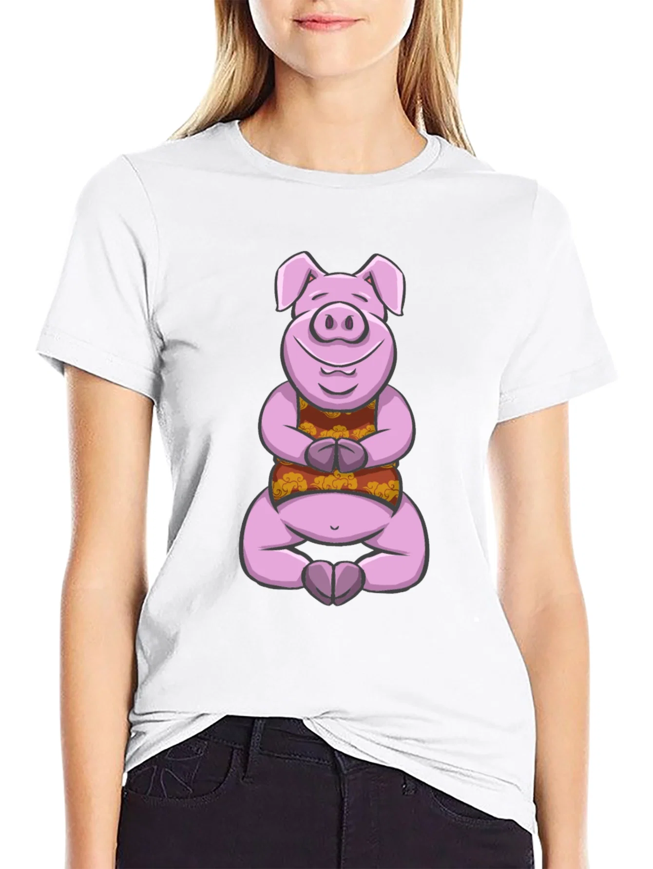 Rebbecca Meditating Pig T-Shirt - Zen Animal Design