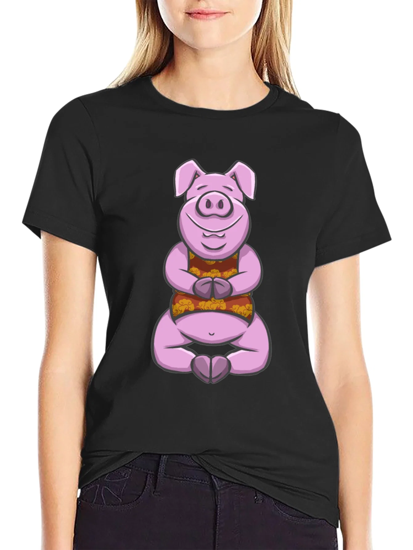 Rebbecca Meditating Pig T-Shirt - Zen Animal Design
