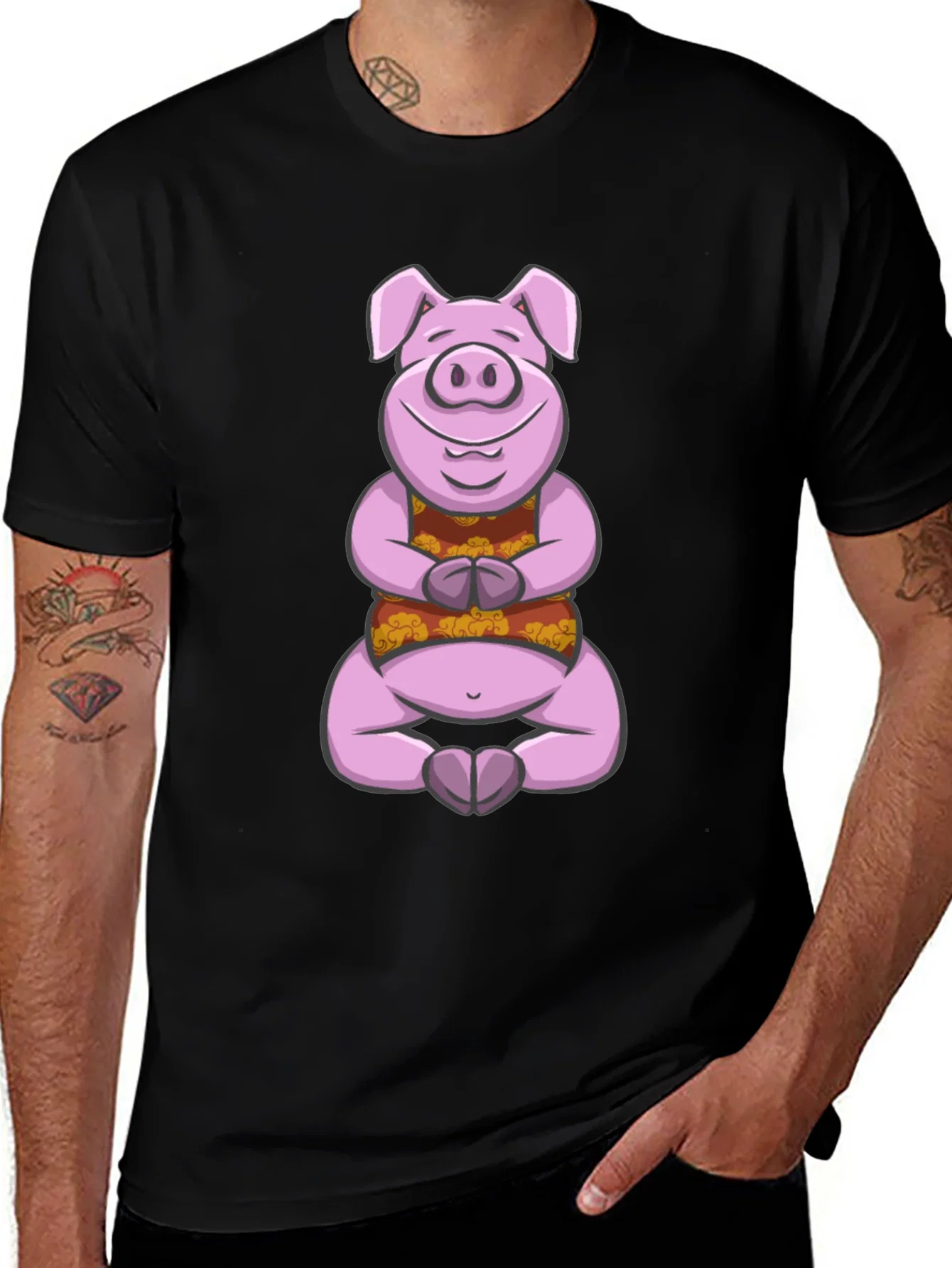 Rebbecca Meditating Pig T-Shirt - Zen Animal Design
