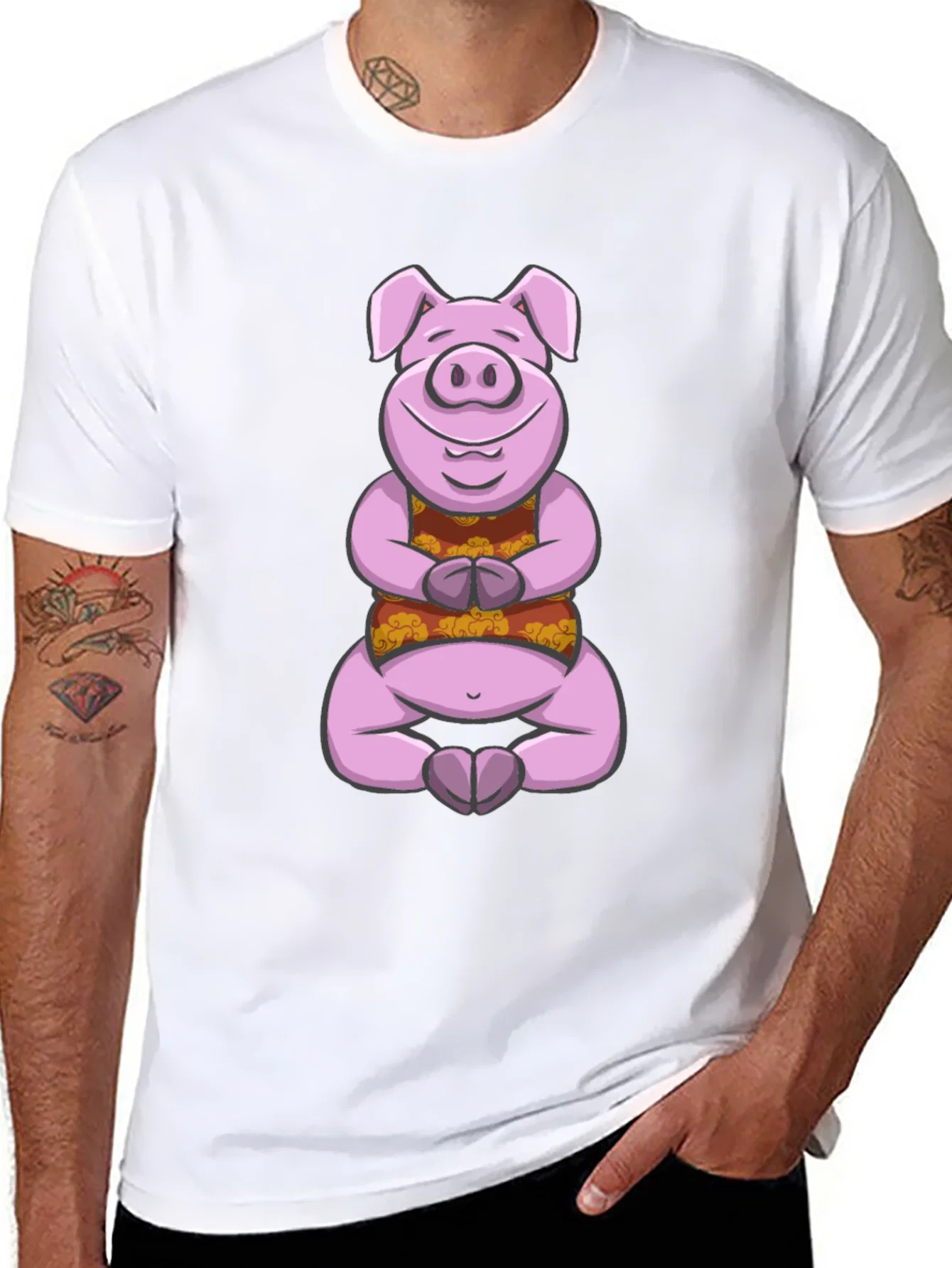 Rebbecca Meditating Pig T-Shirt - Zen Animal Design