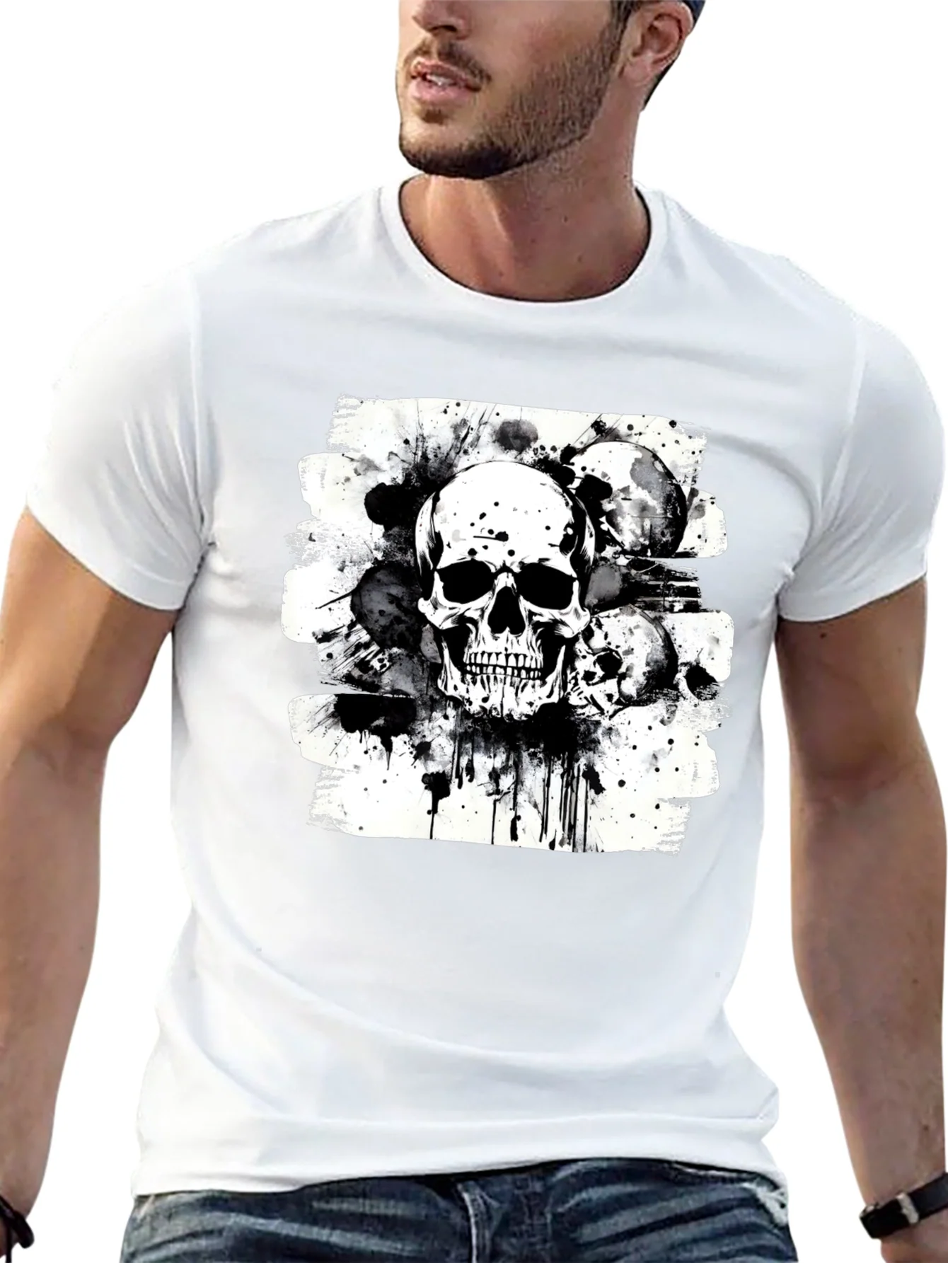 Camiseta Negra Estampado Calaveras
