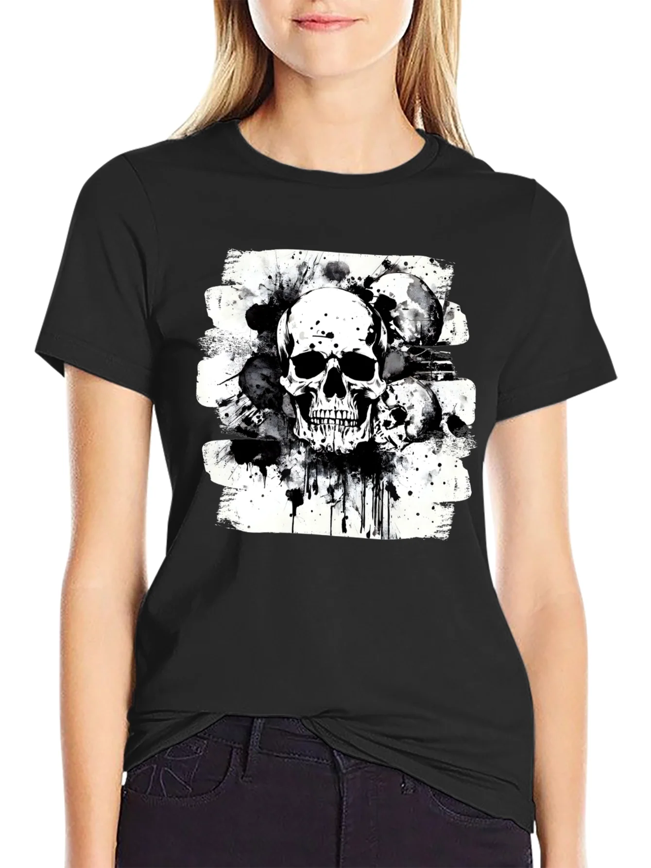 Camiseta Negra Estampado Calaveras