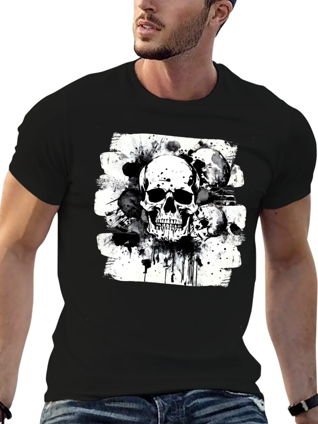 Camiseta Negra Estampado Calaveras