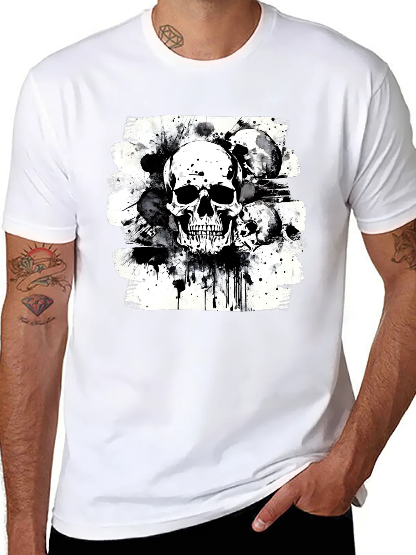 Camiseta Negra Estampado Calaveras
