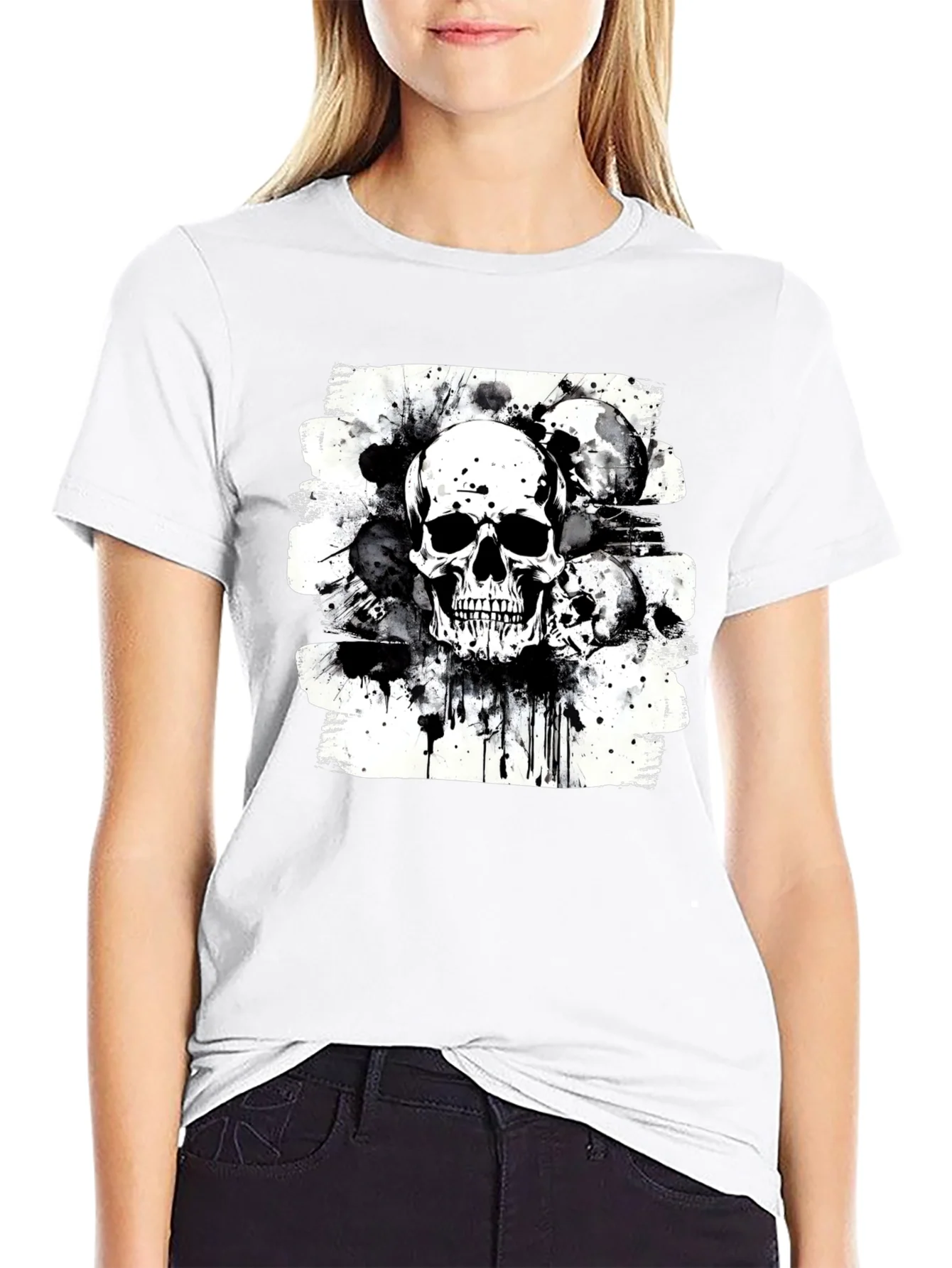 Camiseta Negra Estampado Calaveras