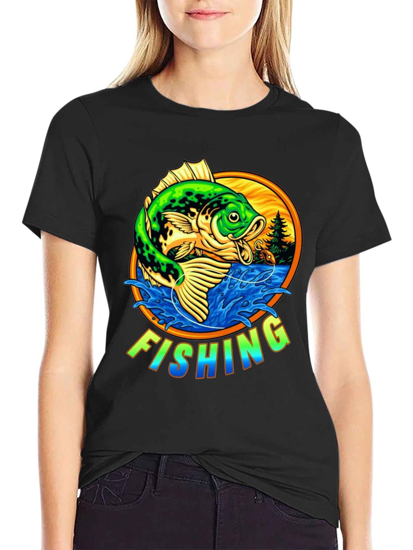 Rebbecca Fishing Graphic T-Shirt - Bass Design