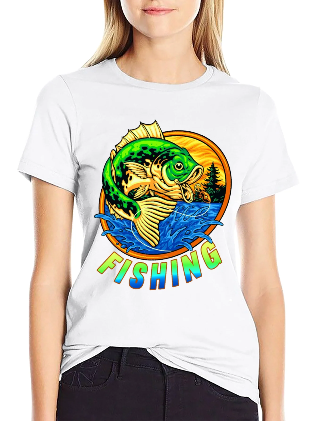 Rebbecca Fishing Graphic T-Shirt - Bass Design