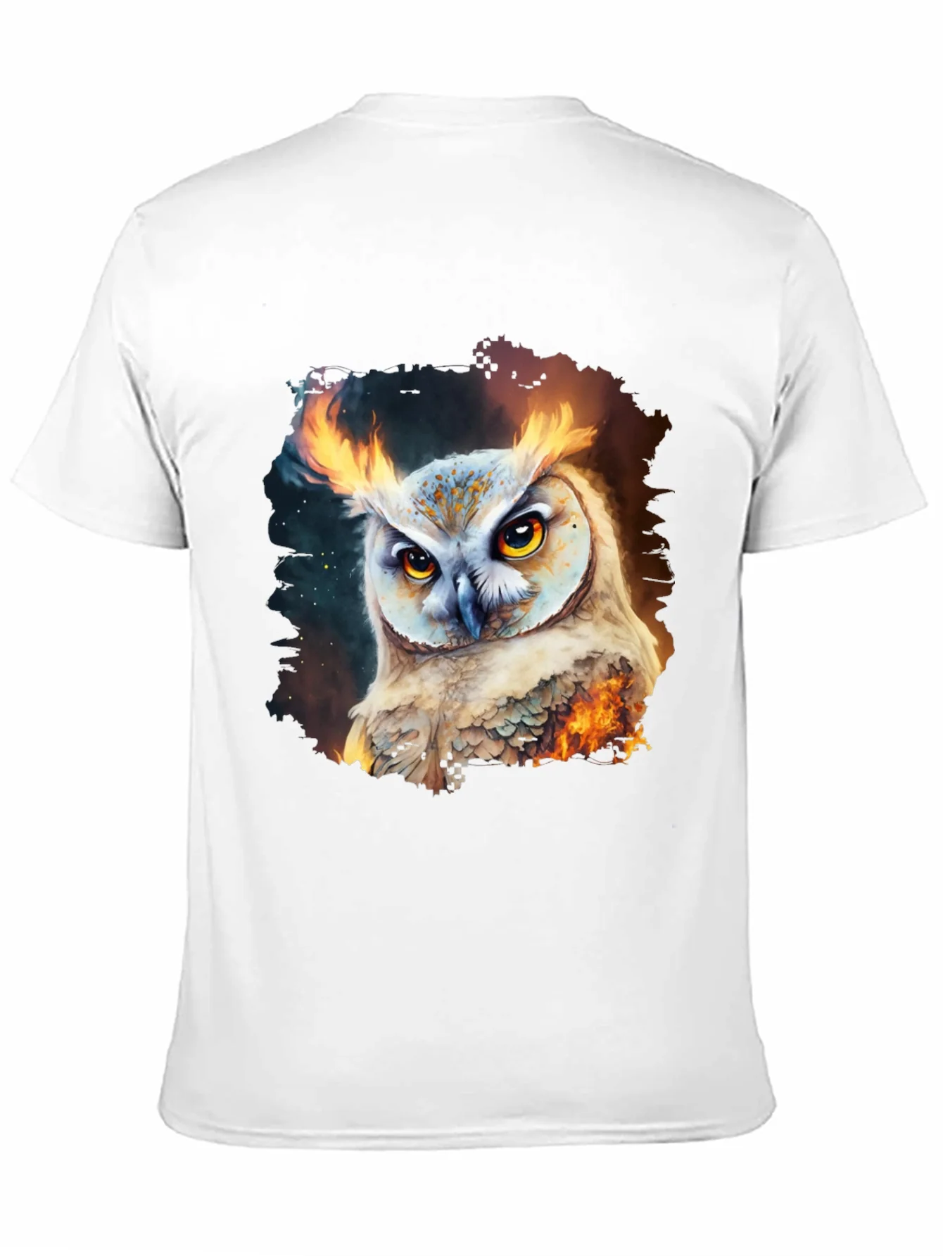 Camiseta Negra con Estampado de B¨²ho en Llamas