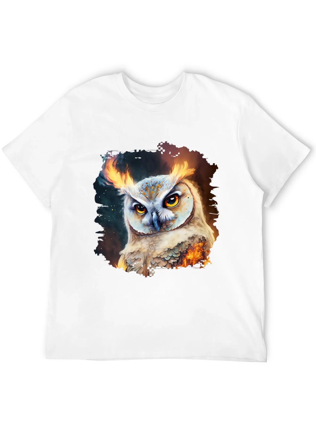 Camiseta Negra con Estampado de B¨²ho en Llamas