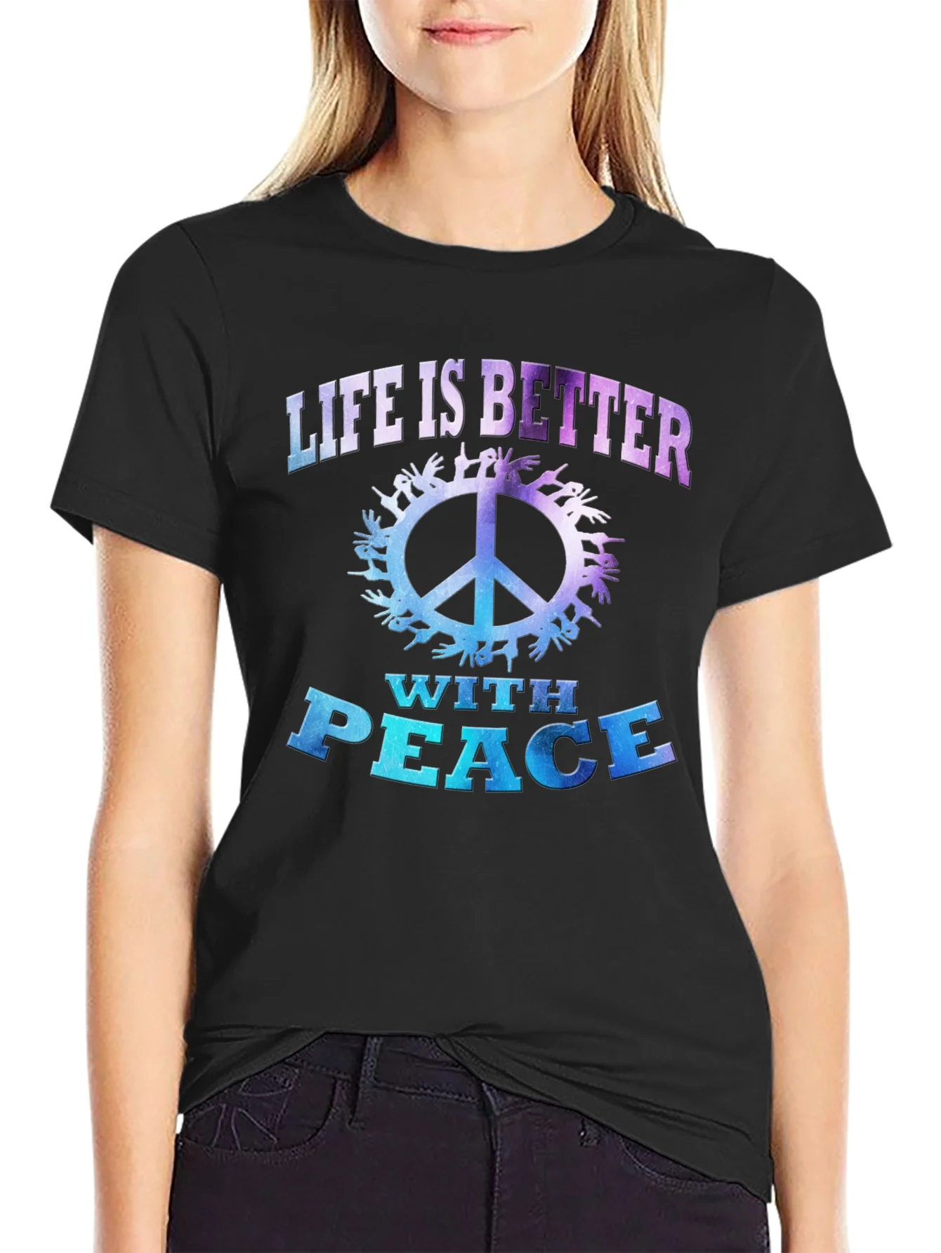 Camiseta Negra Unisex con Mensaje de Paz
