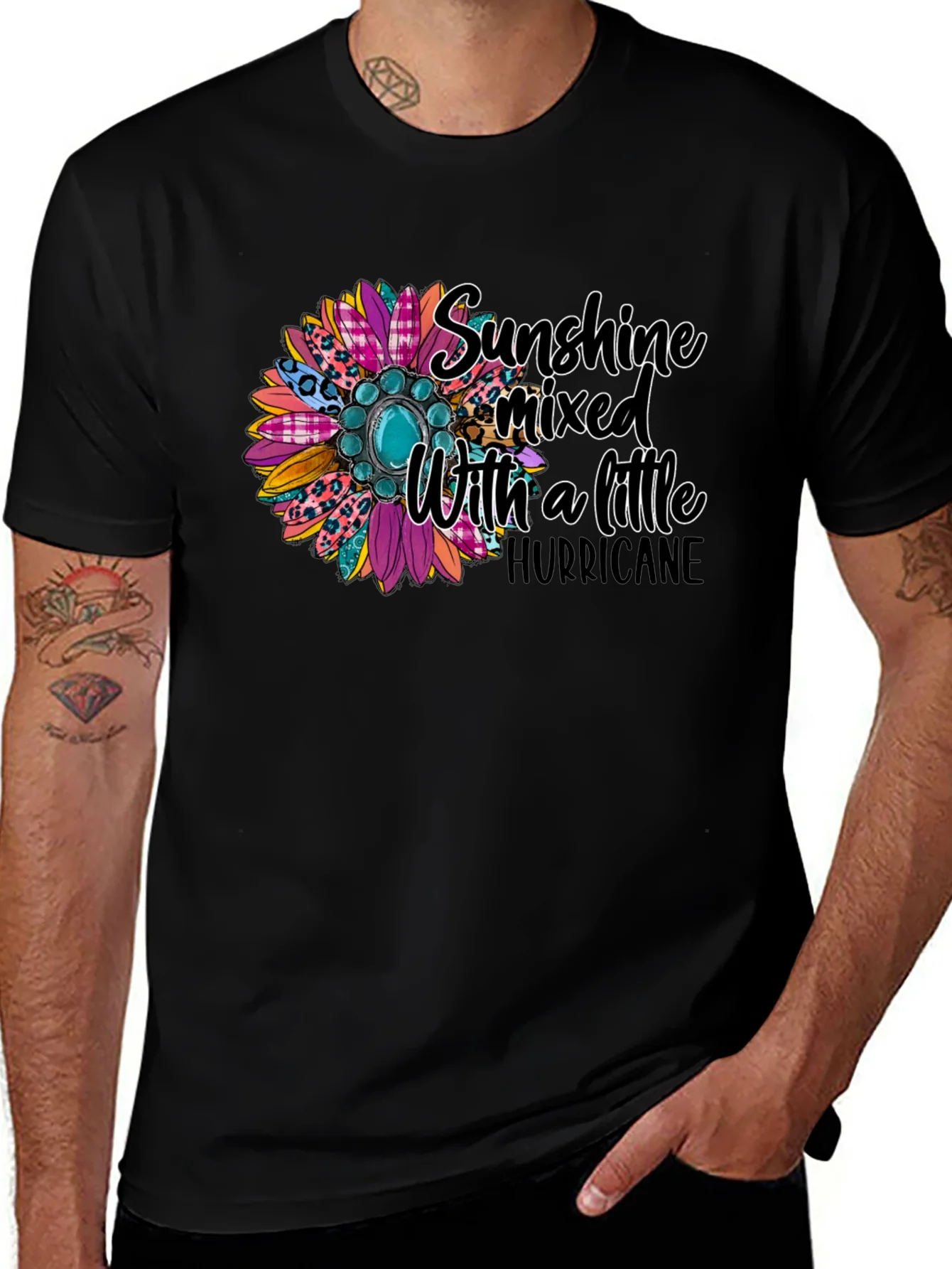 Camiseta Negra con Dise?o Floral y Frase Motivacional
