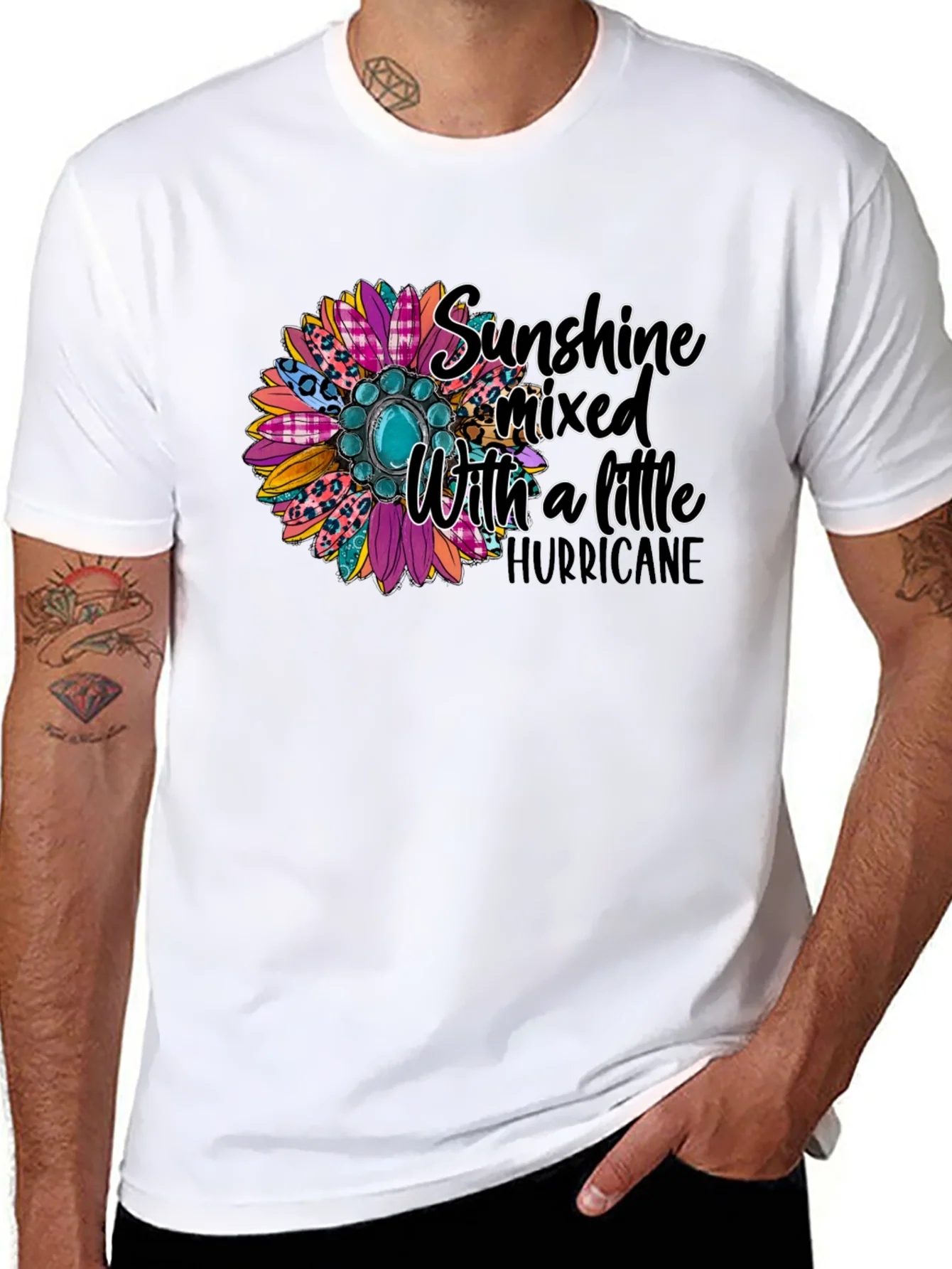 Camiseta Negra con Dise?o Floral y Frase Motivacional