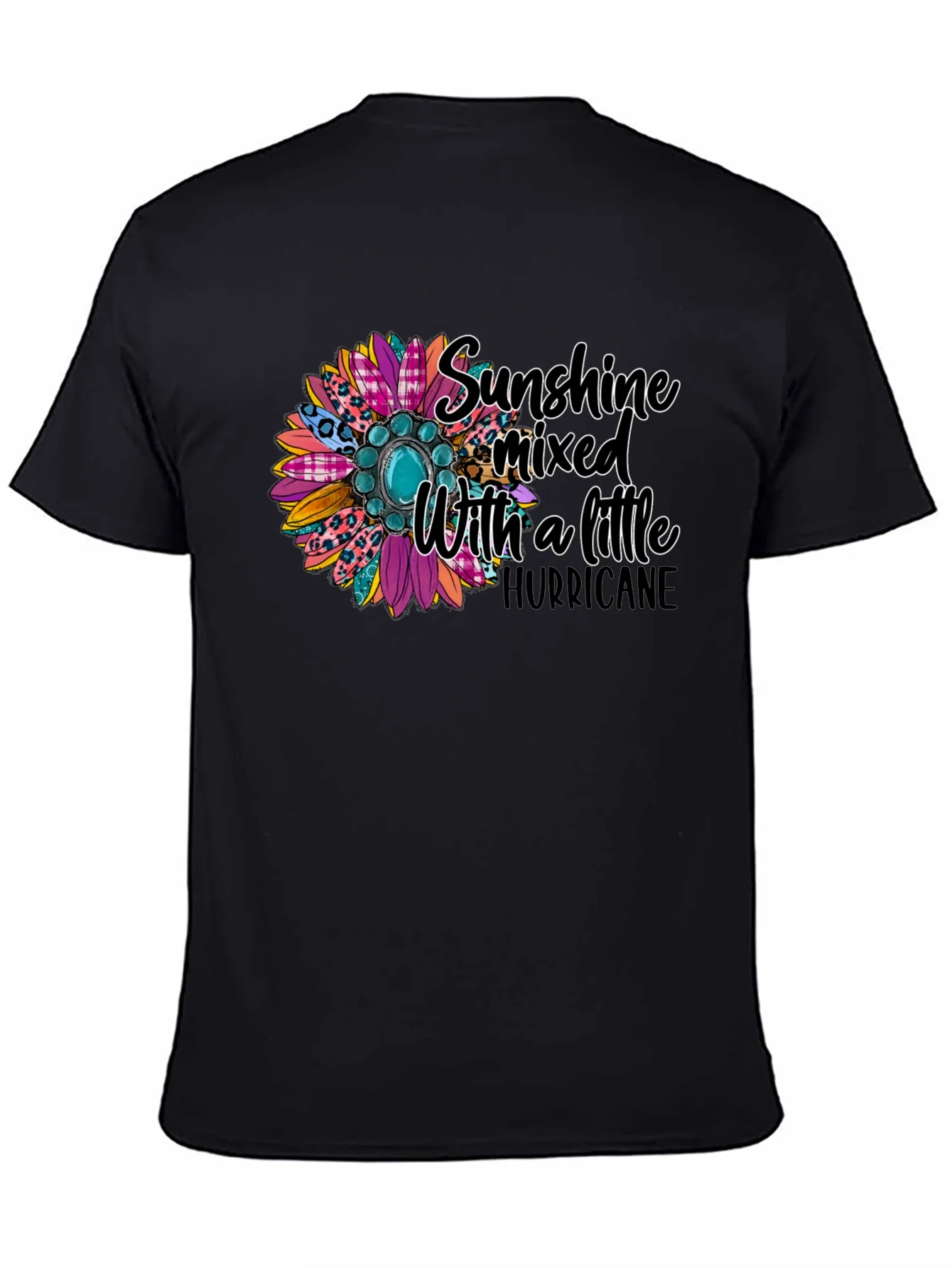 Camiseta Negra con Dise?o Floral y Frase Motivacional