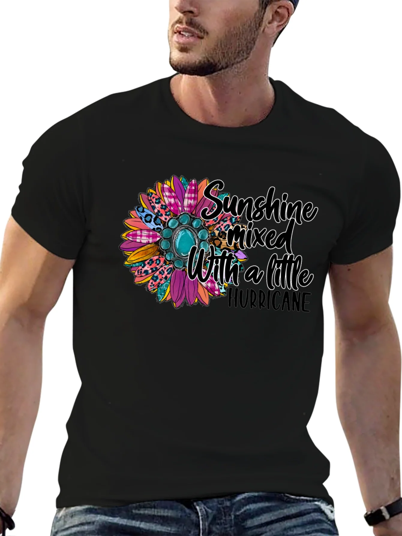 Camiseta Negra con Dise?o Floral y Frase Motivacional