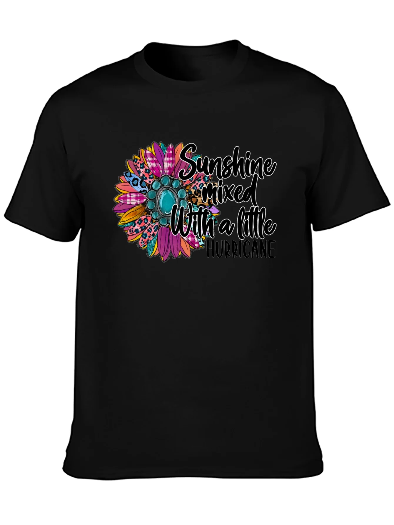 Camiseta Negra con Dise?o Floral y Frase Motivacional