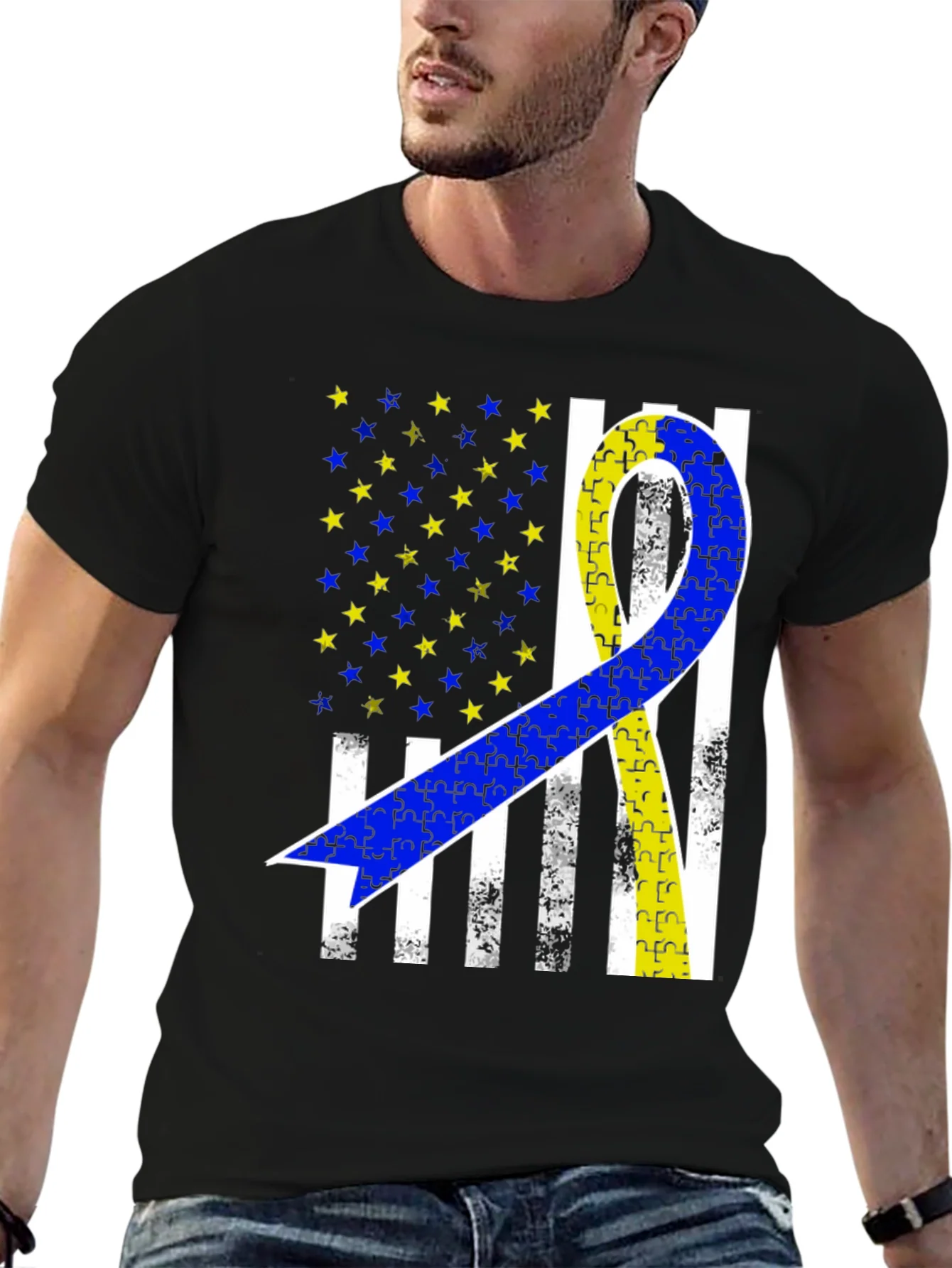 Camiseta Conciencia S¨ªndrome de Down Dise?o Bandera EE. UU.