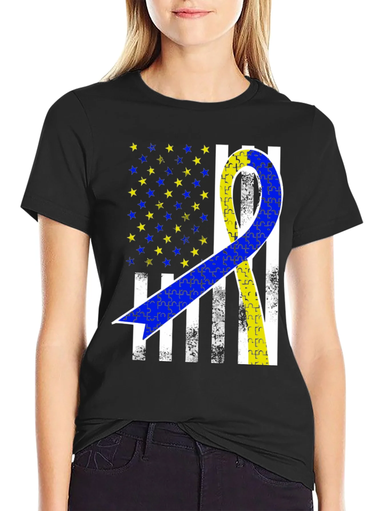 Camiseta Conciencia S¨ªndrome de Down Dise?o Bandera EE. UU.