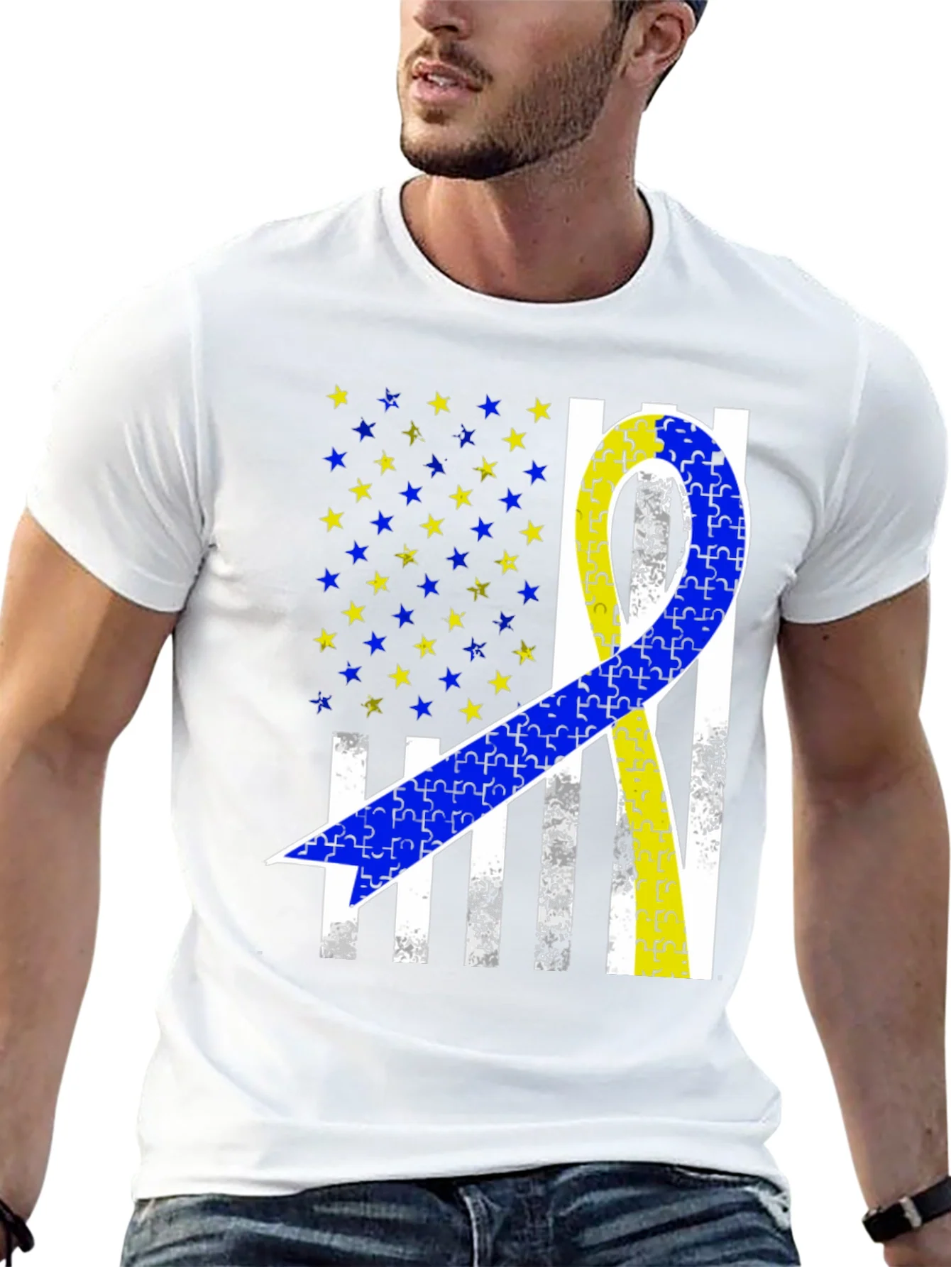 Camiseta Conciencia S¨ªndrome de Down Dise?o Bandera EE. UU.