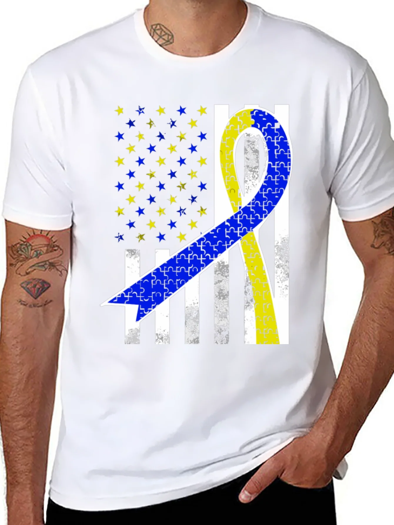 Camiseta Conciencia S¨ªndrome de Down Dise?o Bandera EE. UU.