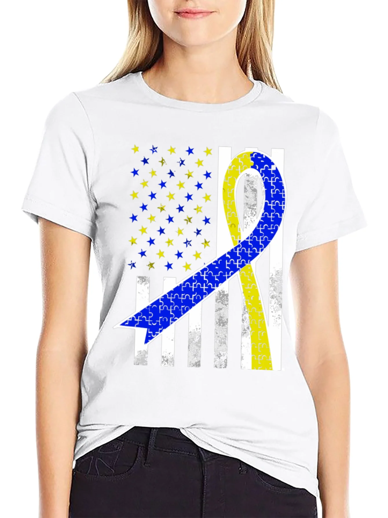 Camiseta Conciencia S¨ªndrome de Down Dise?o Bandera EE. UU.