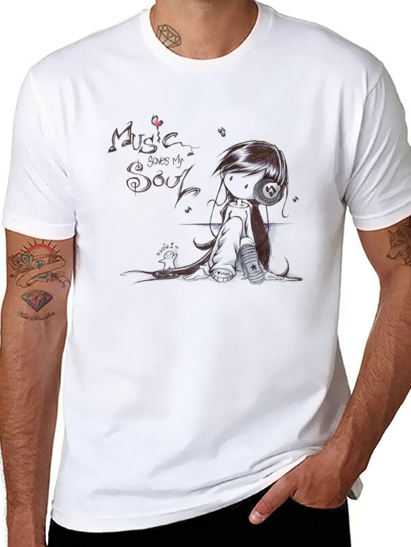 Camiseta Negra M¨²sica Salva Mi Alma Estilo Anime