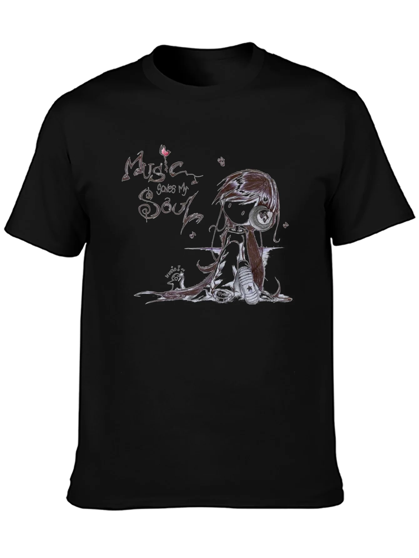 Camiseta Negra M¨²sica Salva Mi Alma Estilo Anime