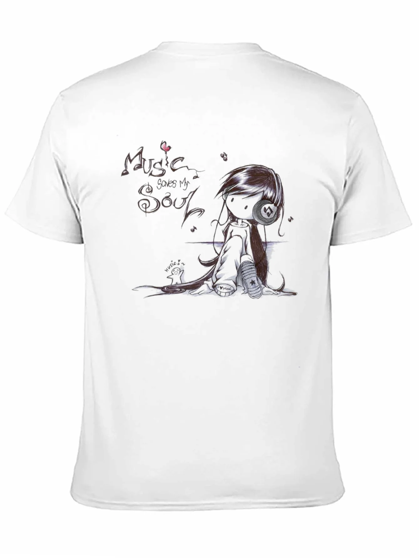 Camiseta Negra M¨²sica Salva Mi Alma Estilo Anime