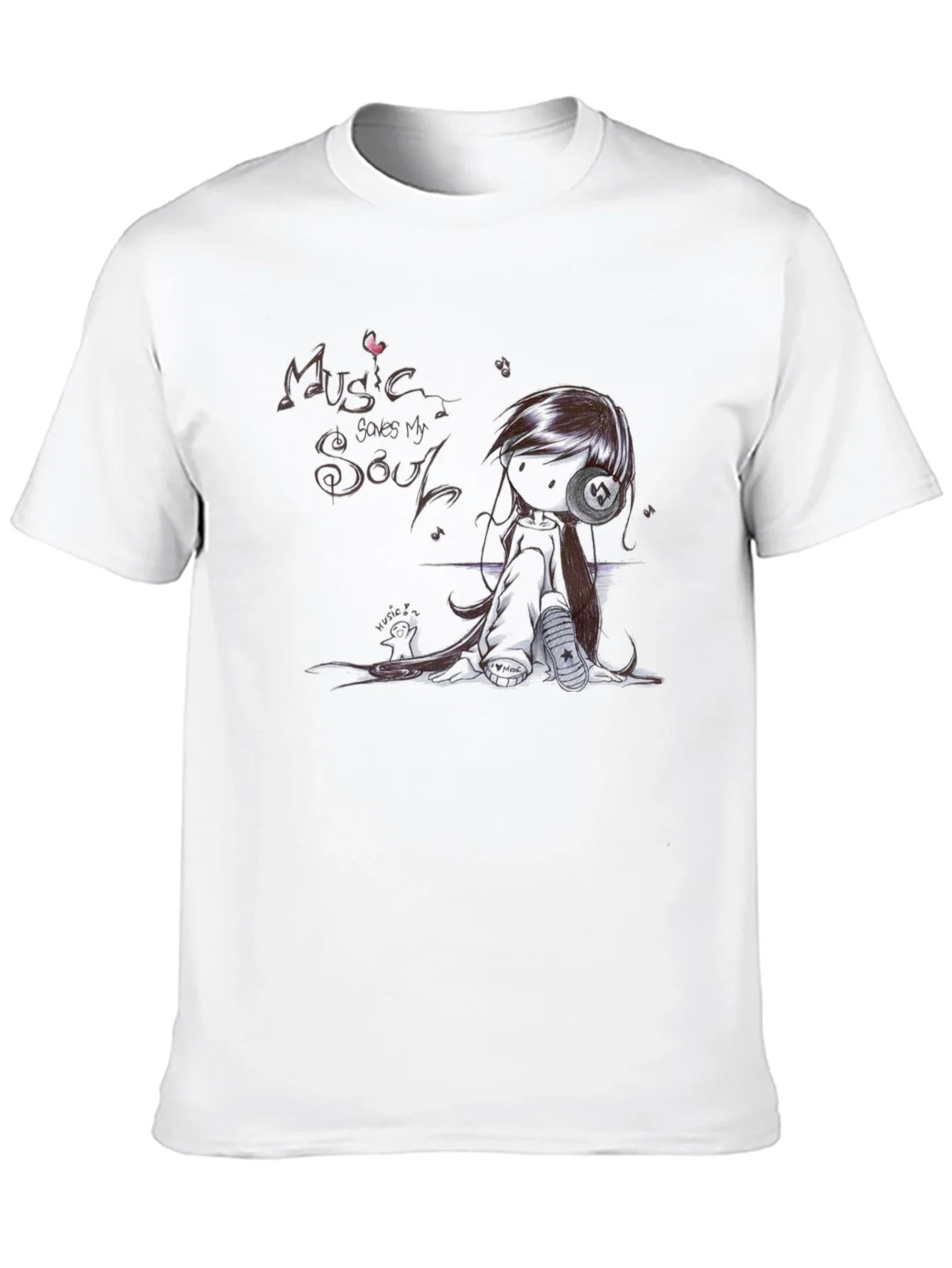 Camiseta Negra M¨²sica Salva Mi Alma Estilo Anime