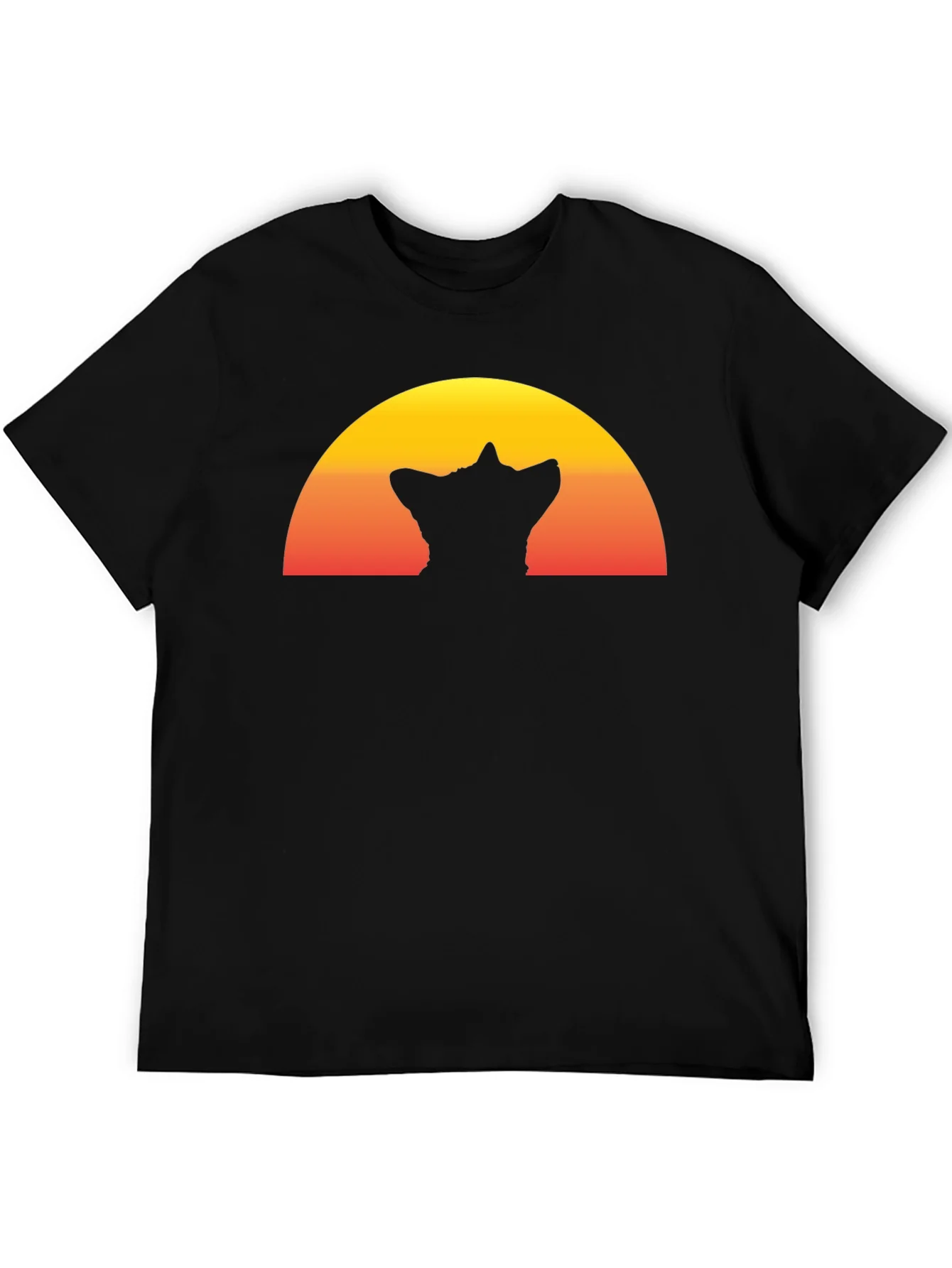 Camiseta Hombre Negra con Dise?o Atardecer y Silueta Gato