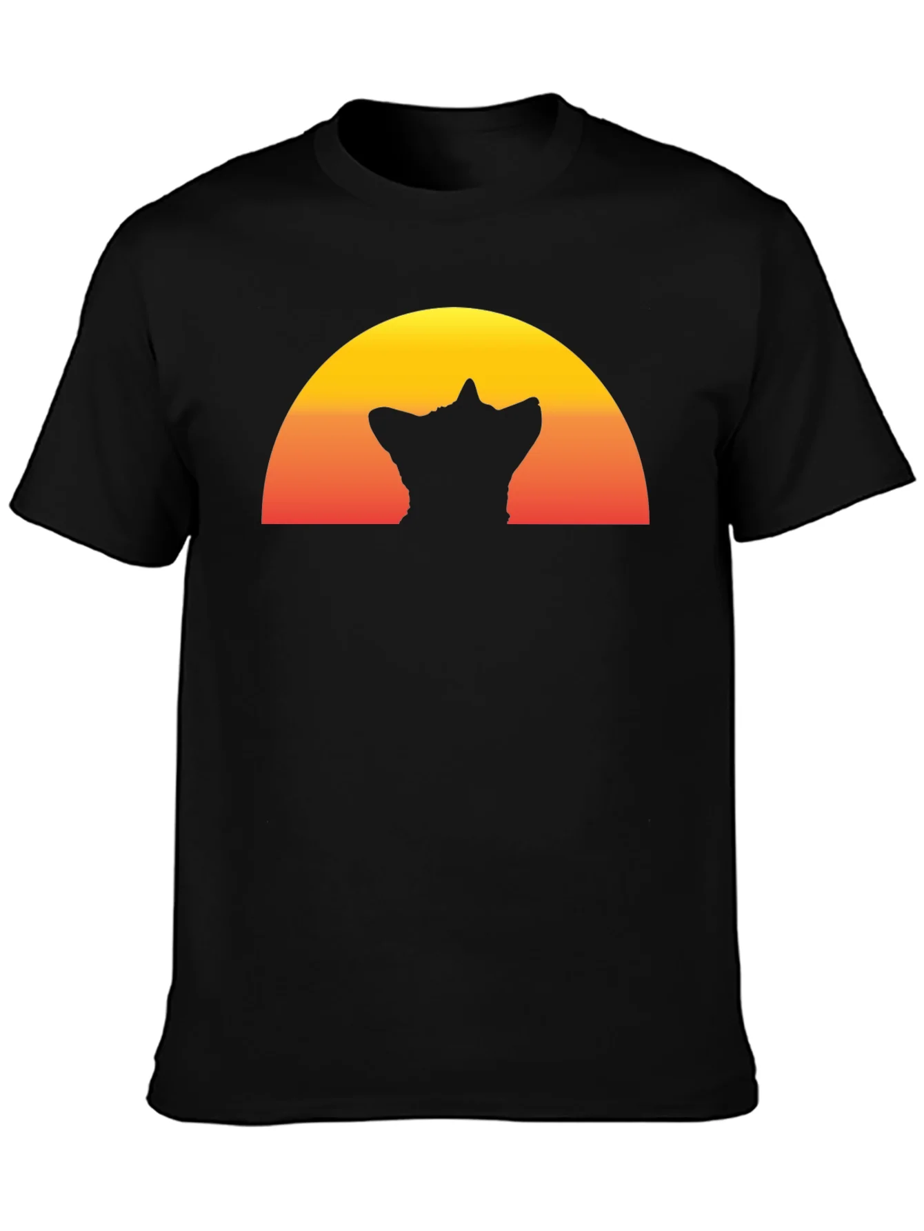 Camiseta Hombre Negra con Dise?o Atardecer y Silueta Gato