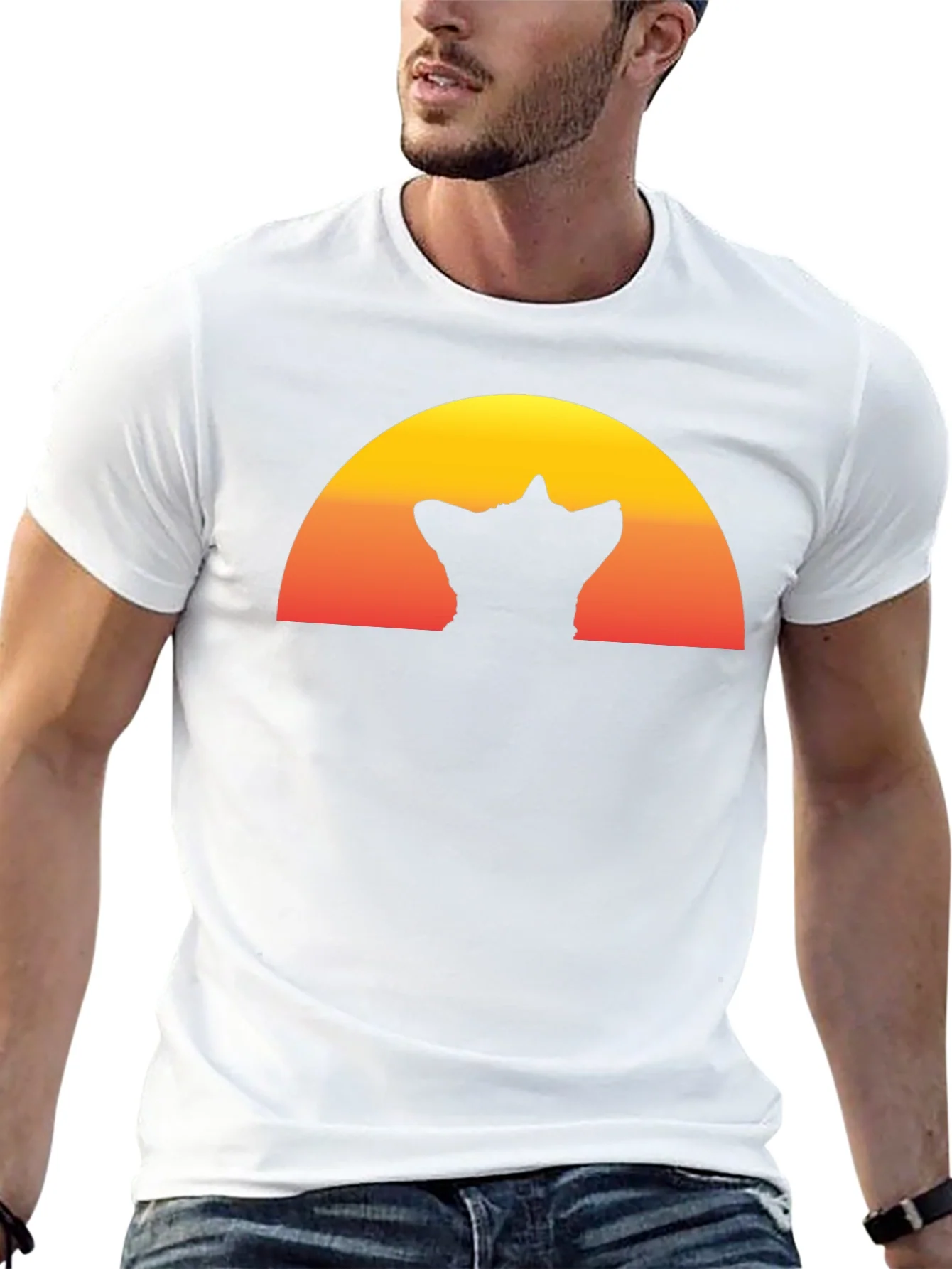 Camiseta Hombre Negra con Dise?o Atardecer y Silueta Gato