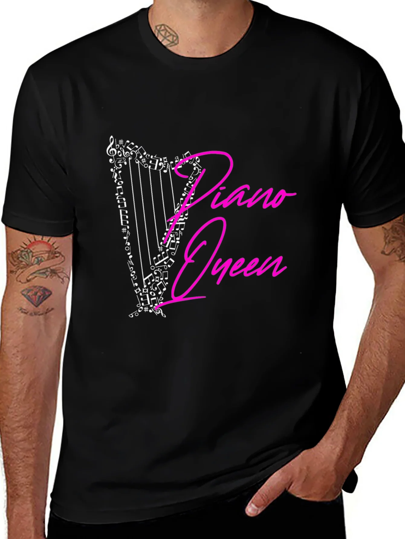 Rebbecca Piano Queen Harp Music Notes Graphic T-Shirt